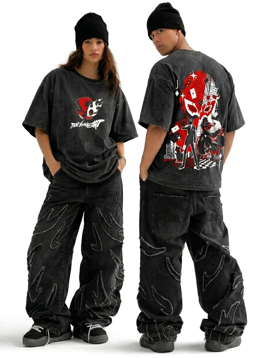 Persona 5 Joker Oversized Acid Wash T-Shirt – Vintage Graphic Gaming Streetwear Tee