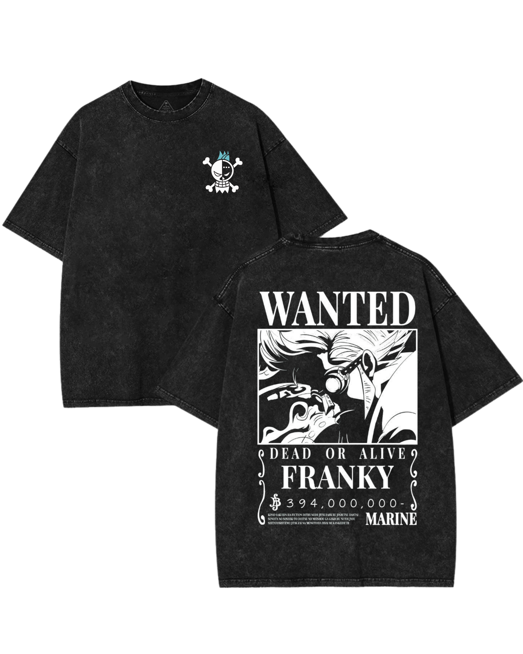 Franky Wanted Poster Anime One Piece Washed T-Shirt Cotton Graphic