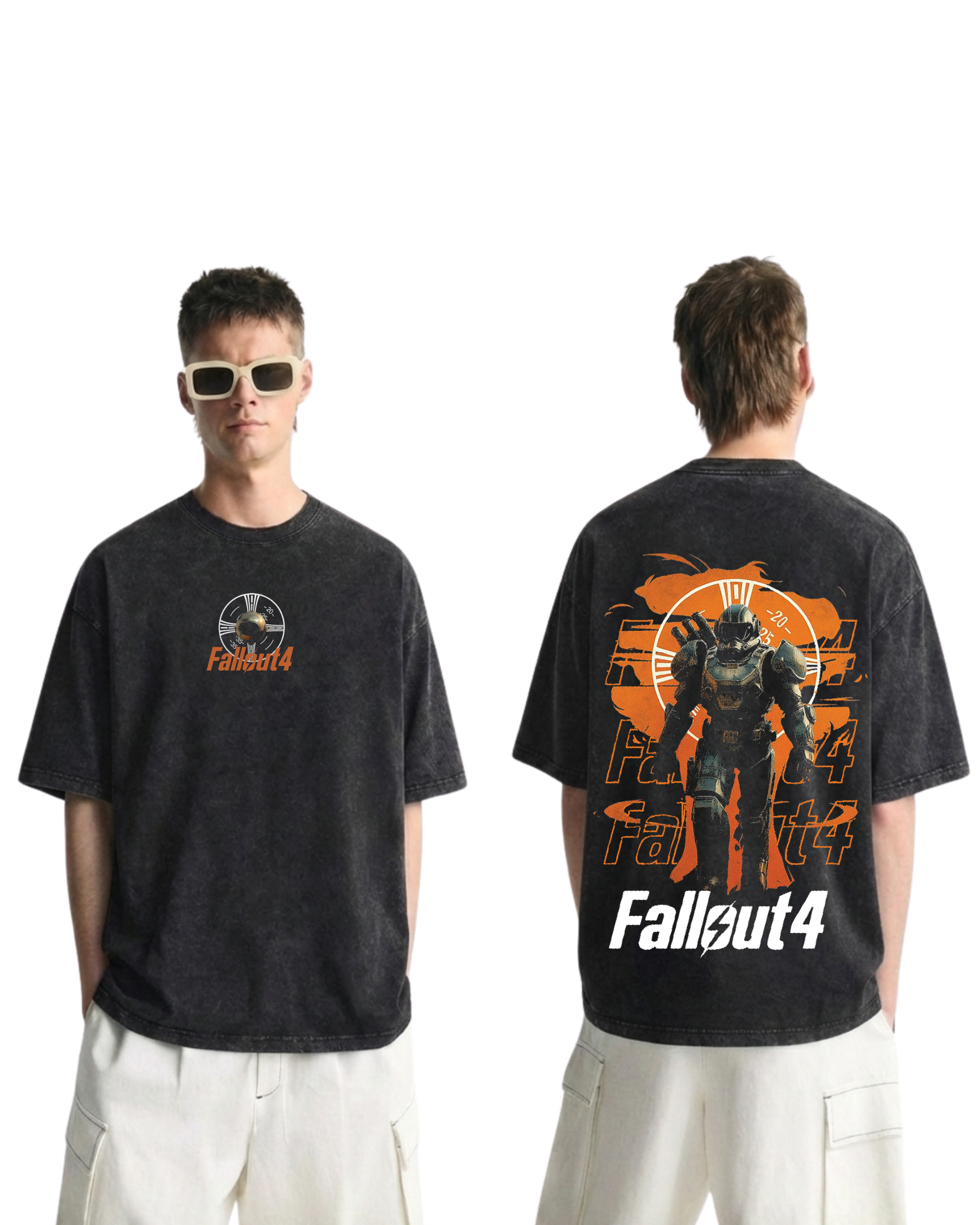 Power Armor Fallout 4 Wash T-Shirt Game Graphic Cotton Streetwear