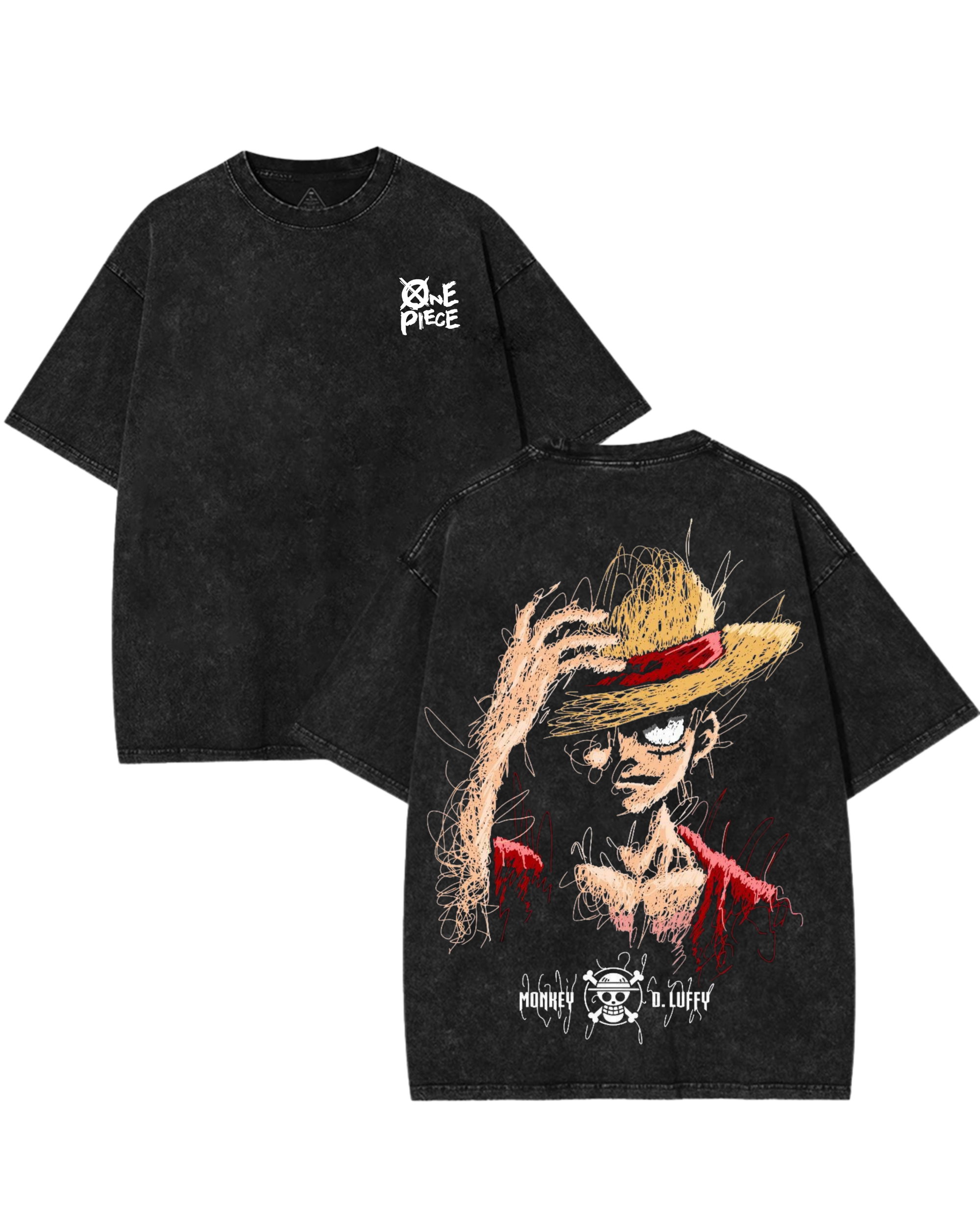Luffy v1 Anime One Piece Washed T-Shirt Cotton Graphic