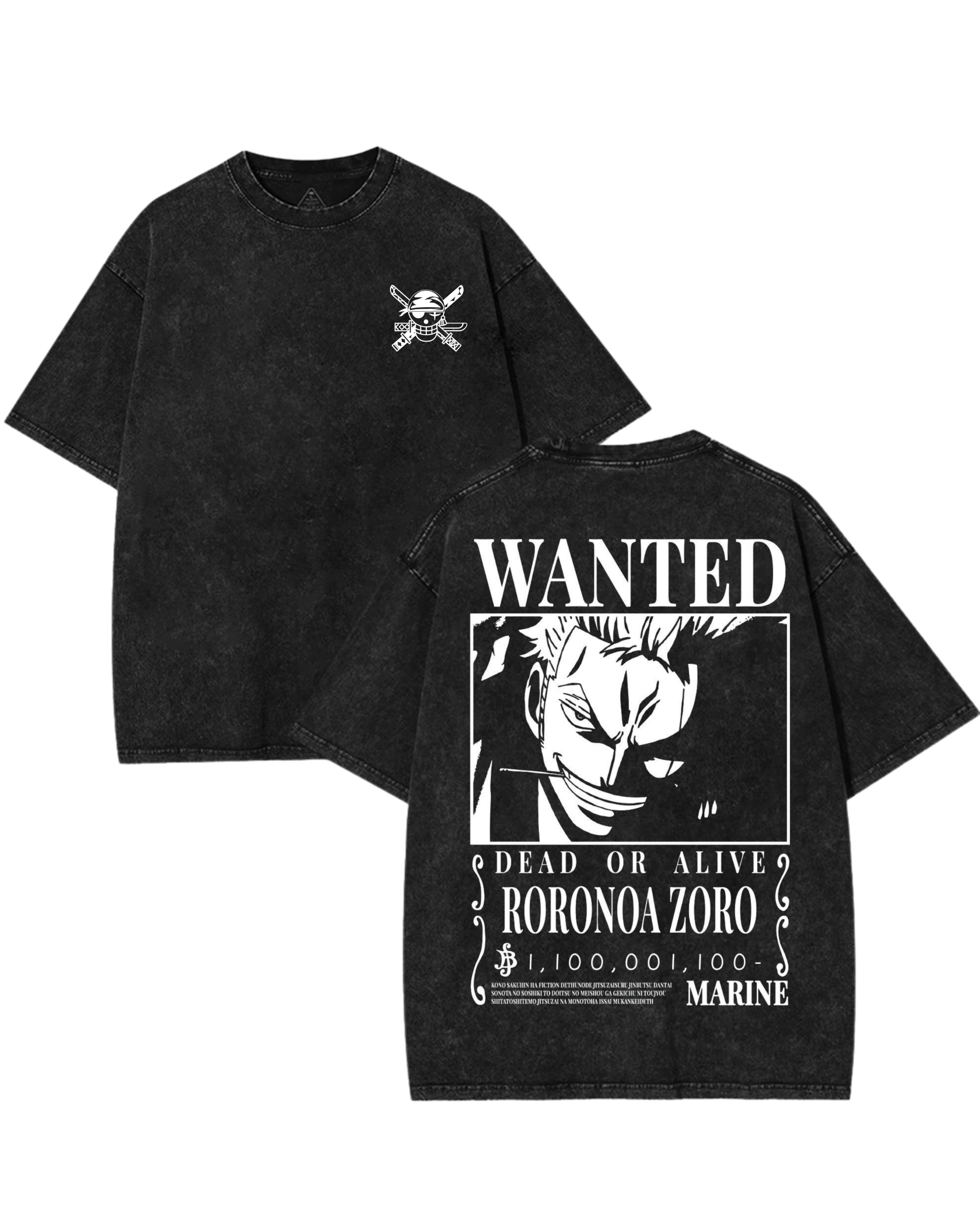 Zoro Wanted Poster Anime One Piece Washed T-Shirt Cotton Graphic