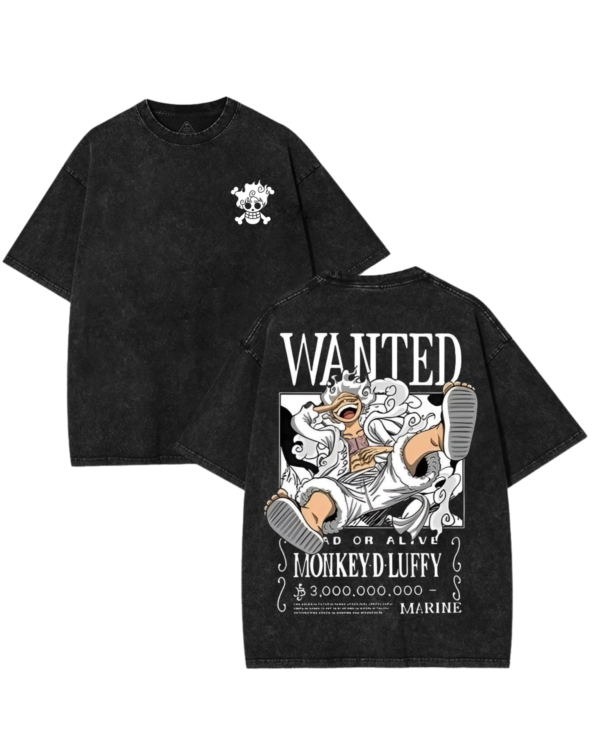 Luffy Wanted Poster Anime One Piece Washed T-Shirt Cotton Graphic