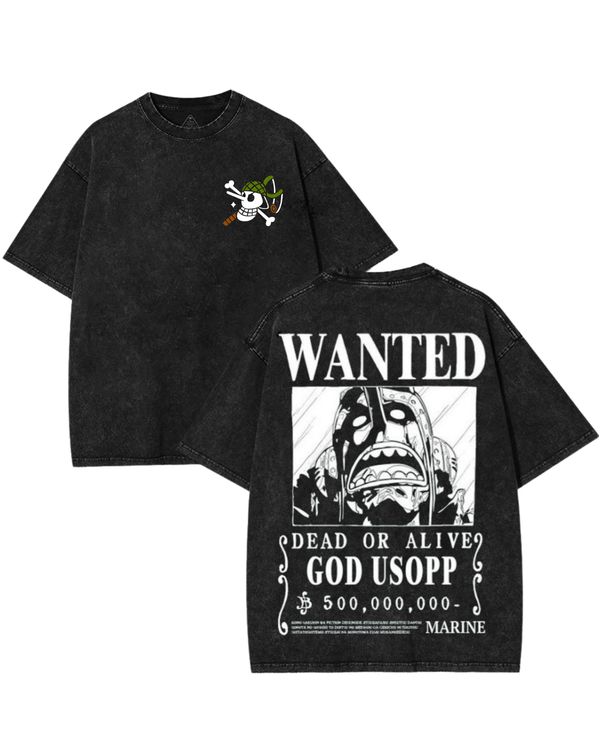 God Usopp Wanted Poster Anime One Piece Washed T-Shirt Cotton Graphic