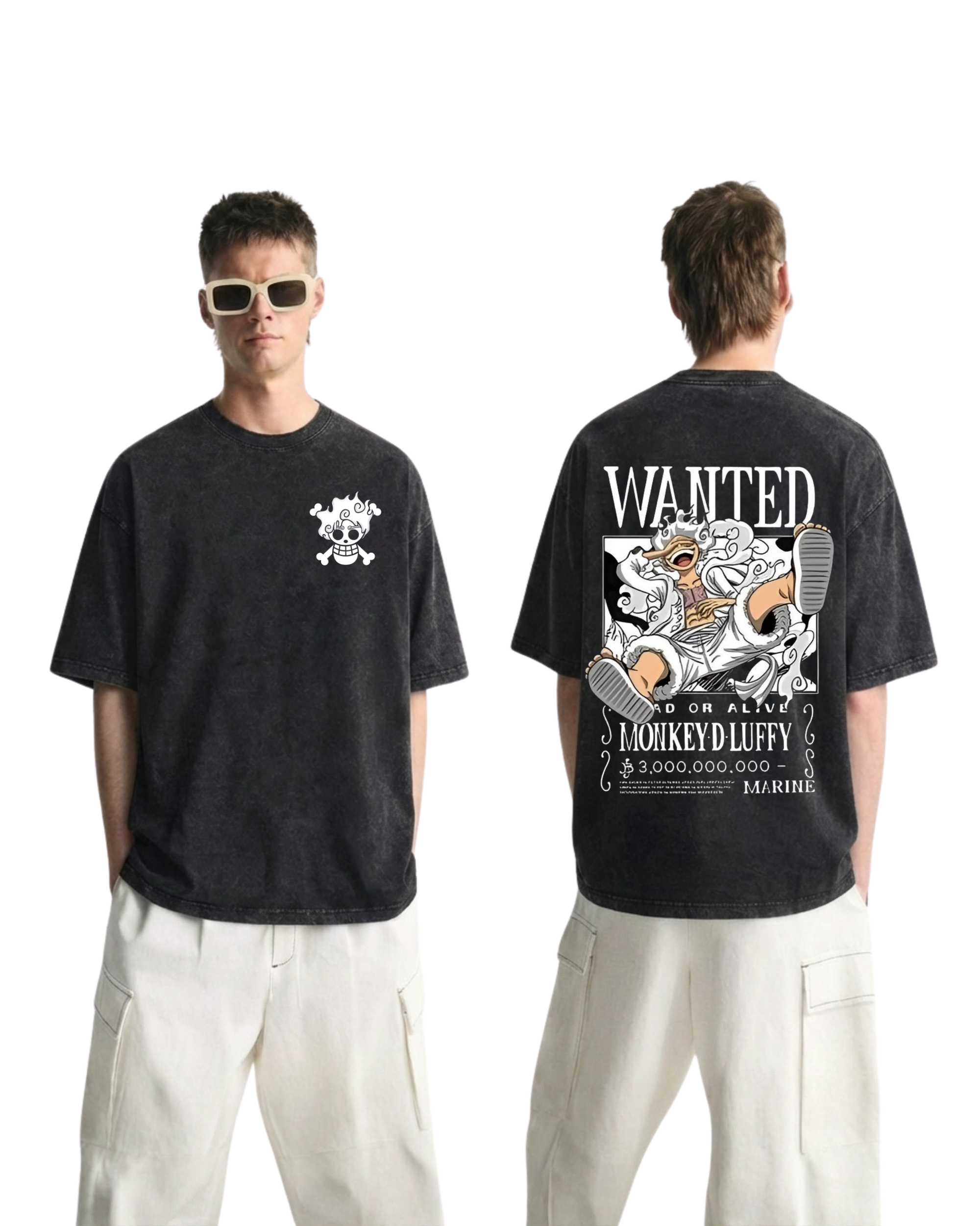 Luffy Wanted Poster Anime One Piece Washed T-Shirt Cotton Graphic