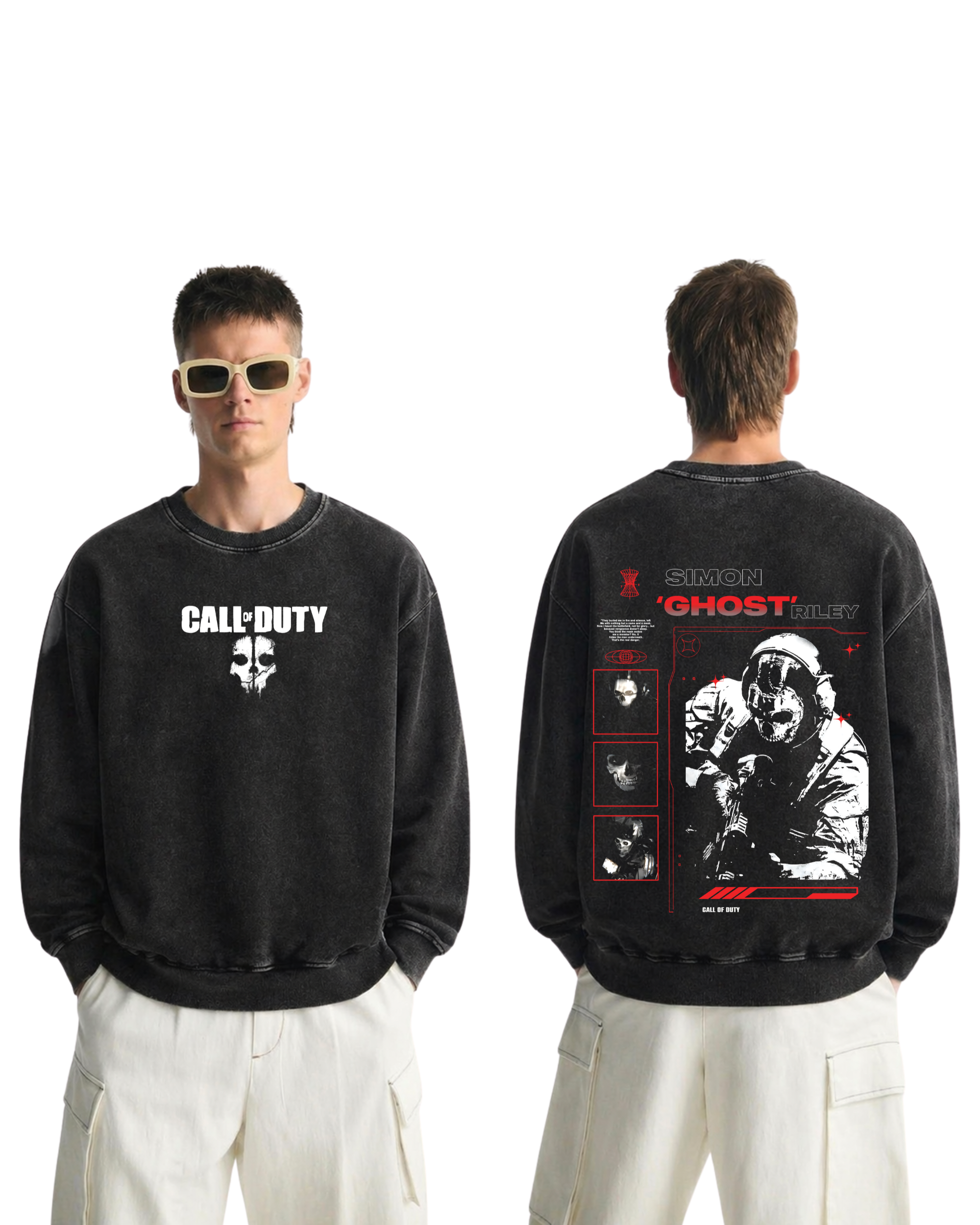 Simon Ghost Riley Call of Duty Wash Sweatshirt Graphic Game Streetwear v1