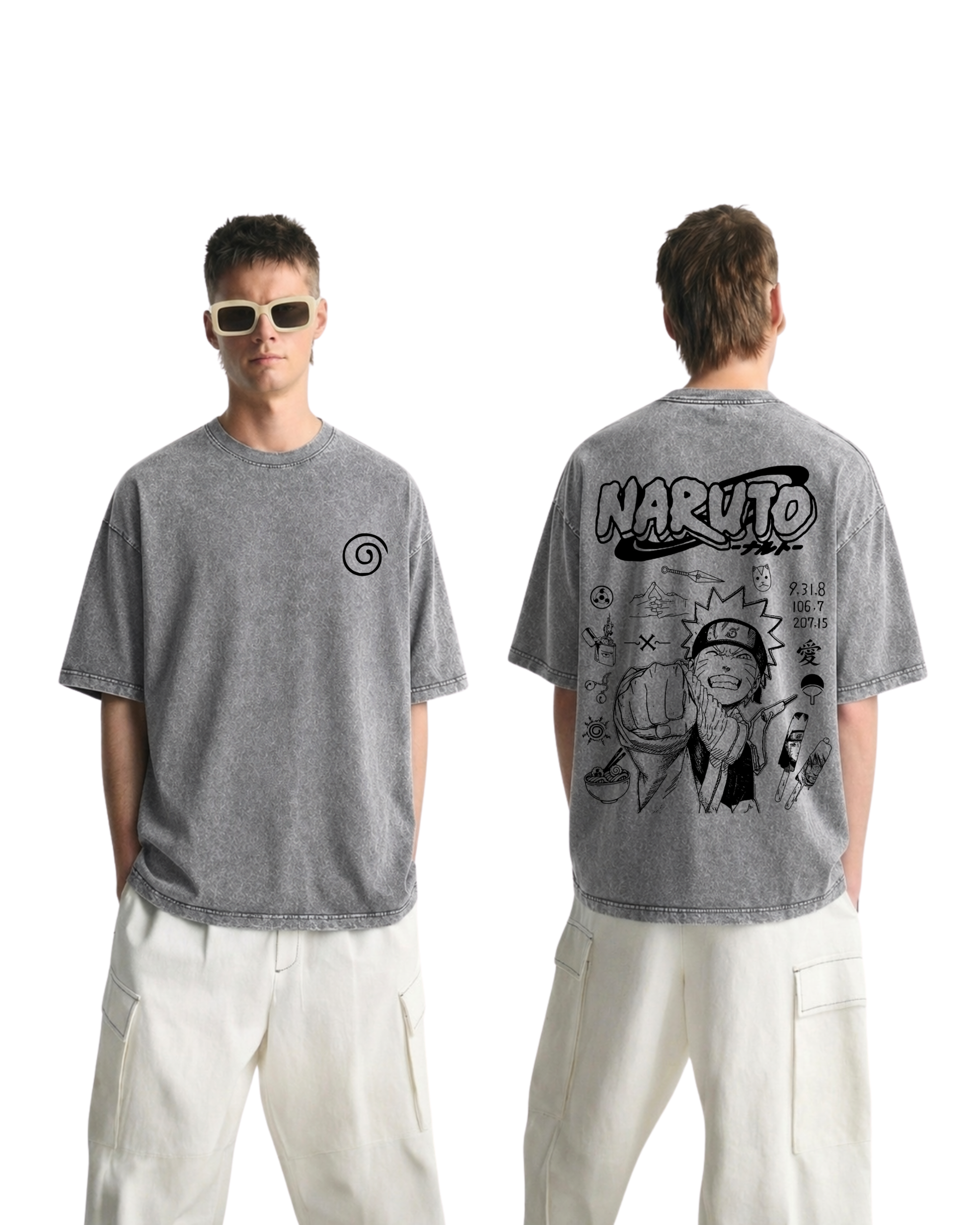 Retro Style Naruto v1 Anime Washed T-Shirt Cotton Graphic