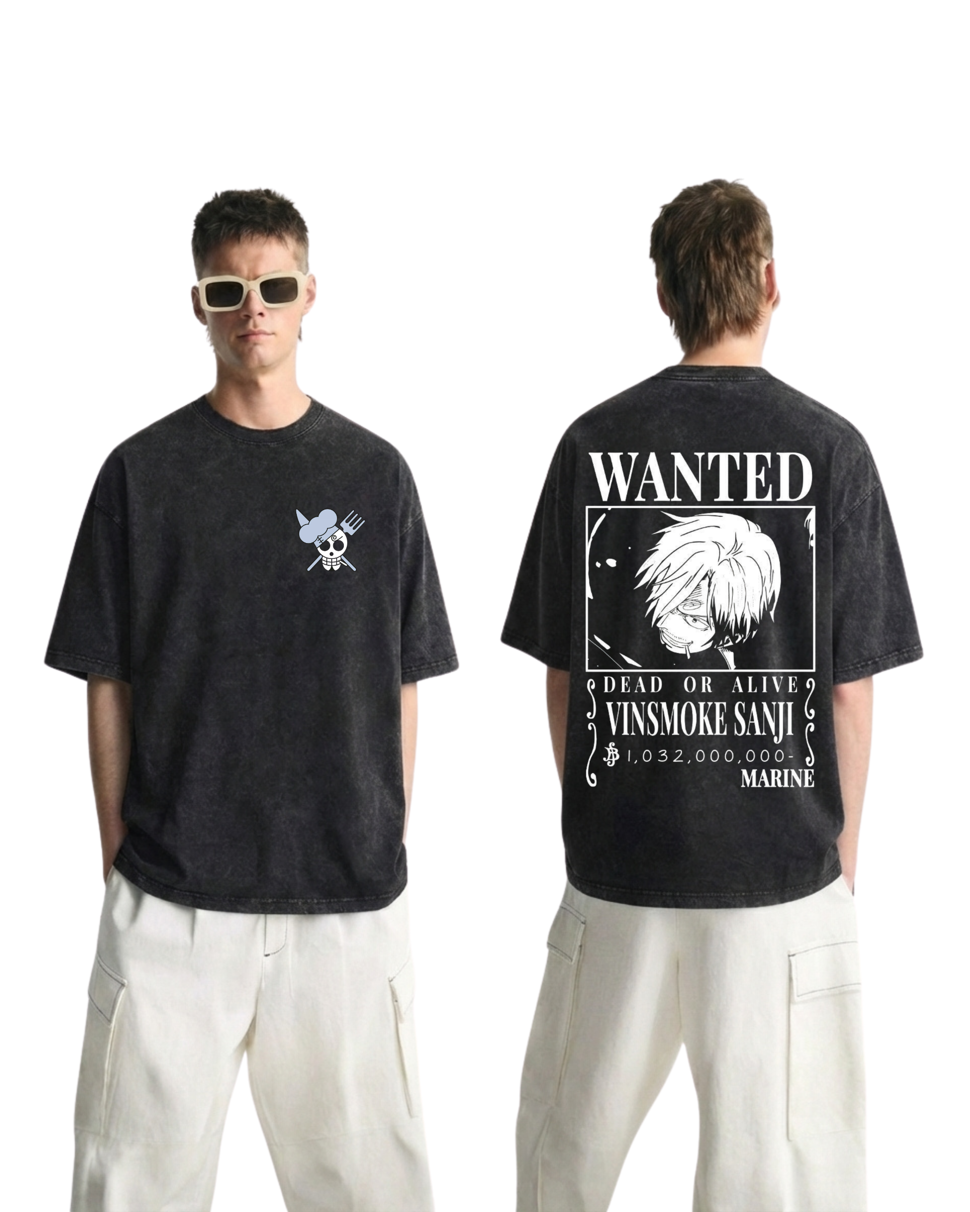 Sanji Wanted Poster Anime One Piece Washed T-Shirt Cotton Graphic
