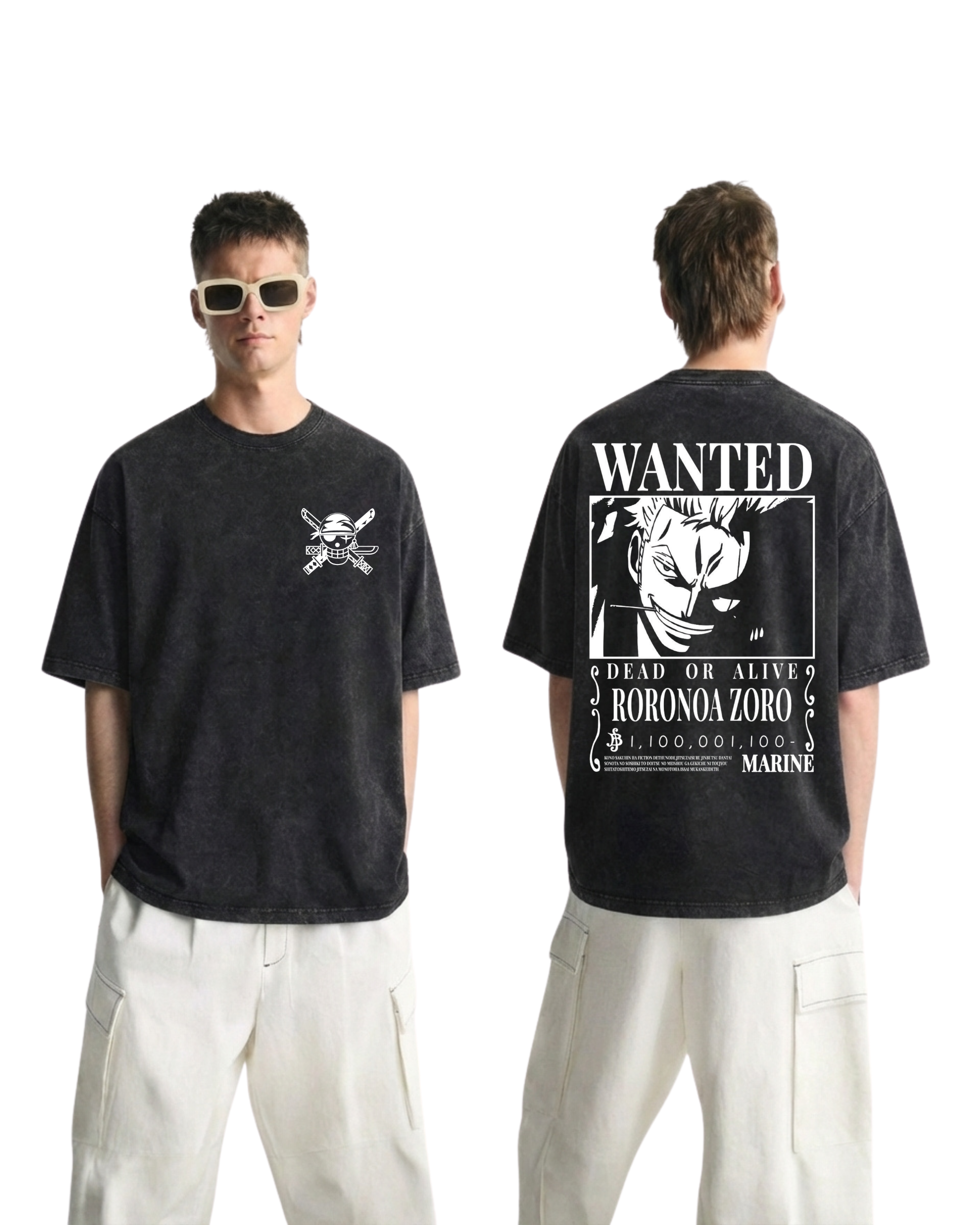 Zoro Wanted Poster Anime One Piece Washed T-Shirt Cotton Graphic