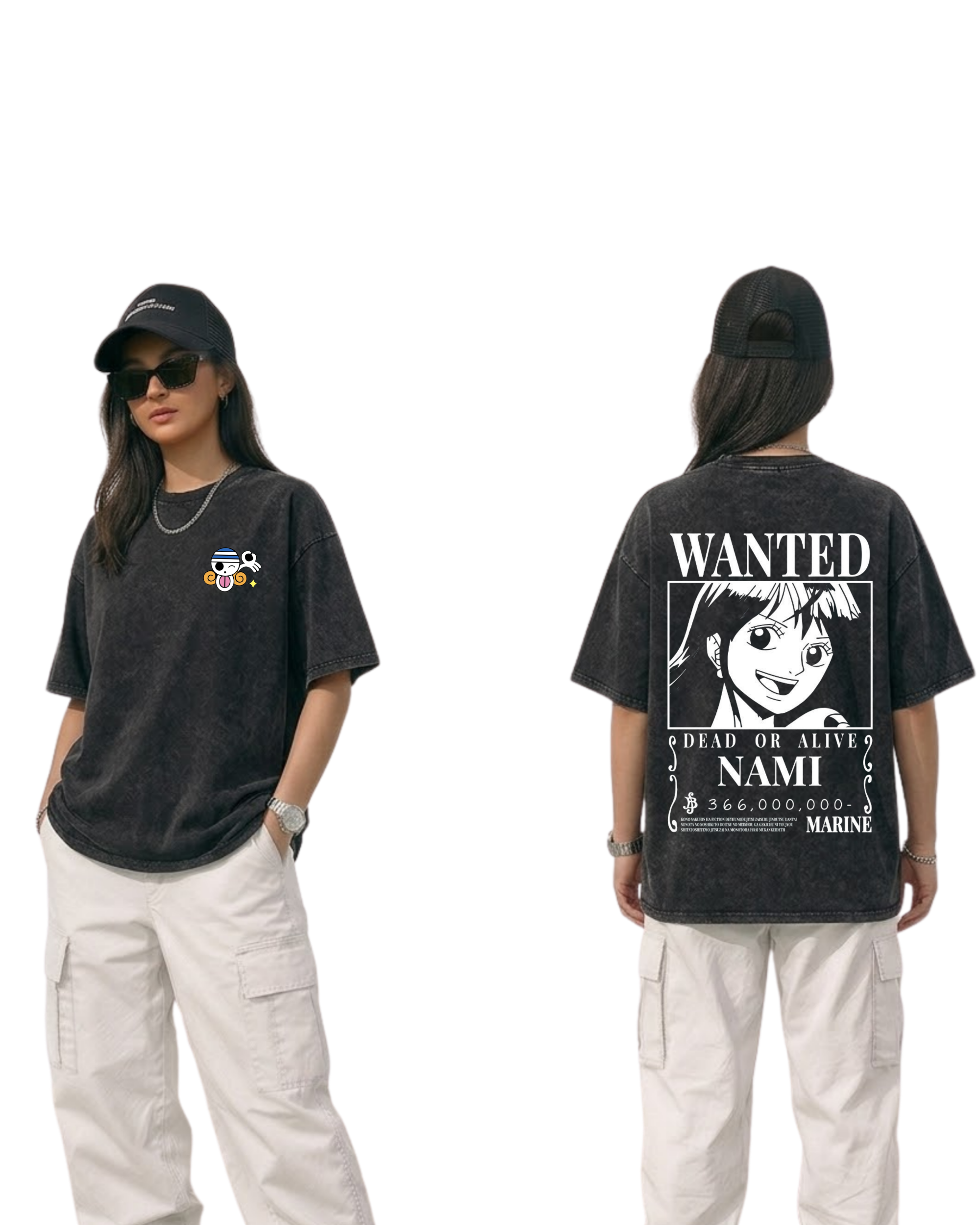 Nami Wanted Poster Anime One Piece Washed T-Shirt Cotton Graphic