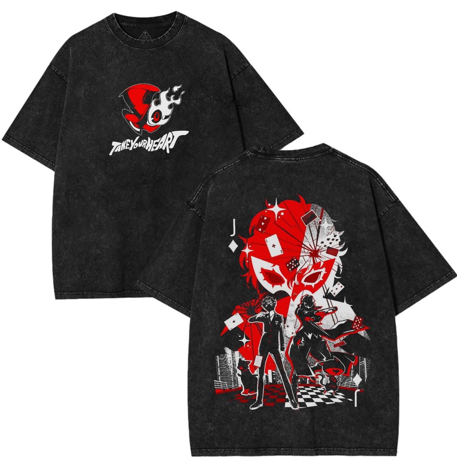 Persona 5 Joker Oversized Acid Wash T-Shirt – Vintage Graphic Gaming Streetwear Tee