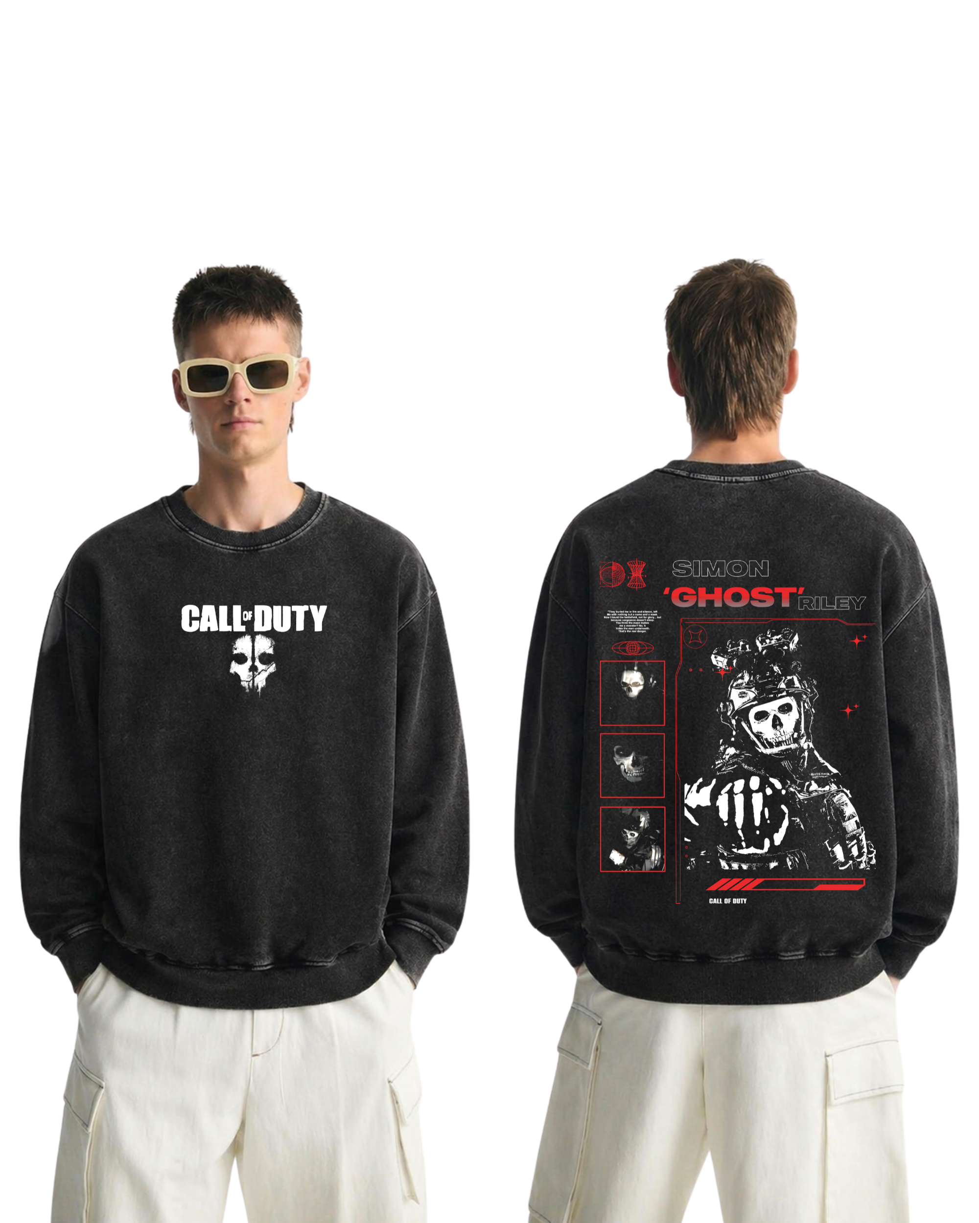 Simon Ghost Riley Call of Duty Wash Sweatshirt Graphic Game Streetwear