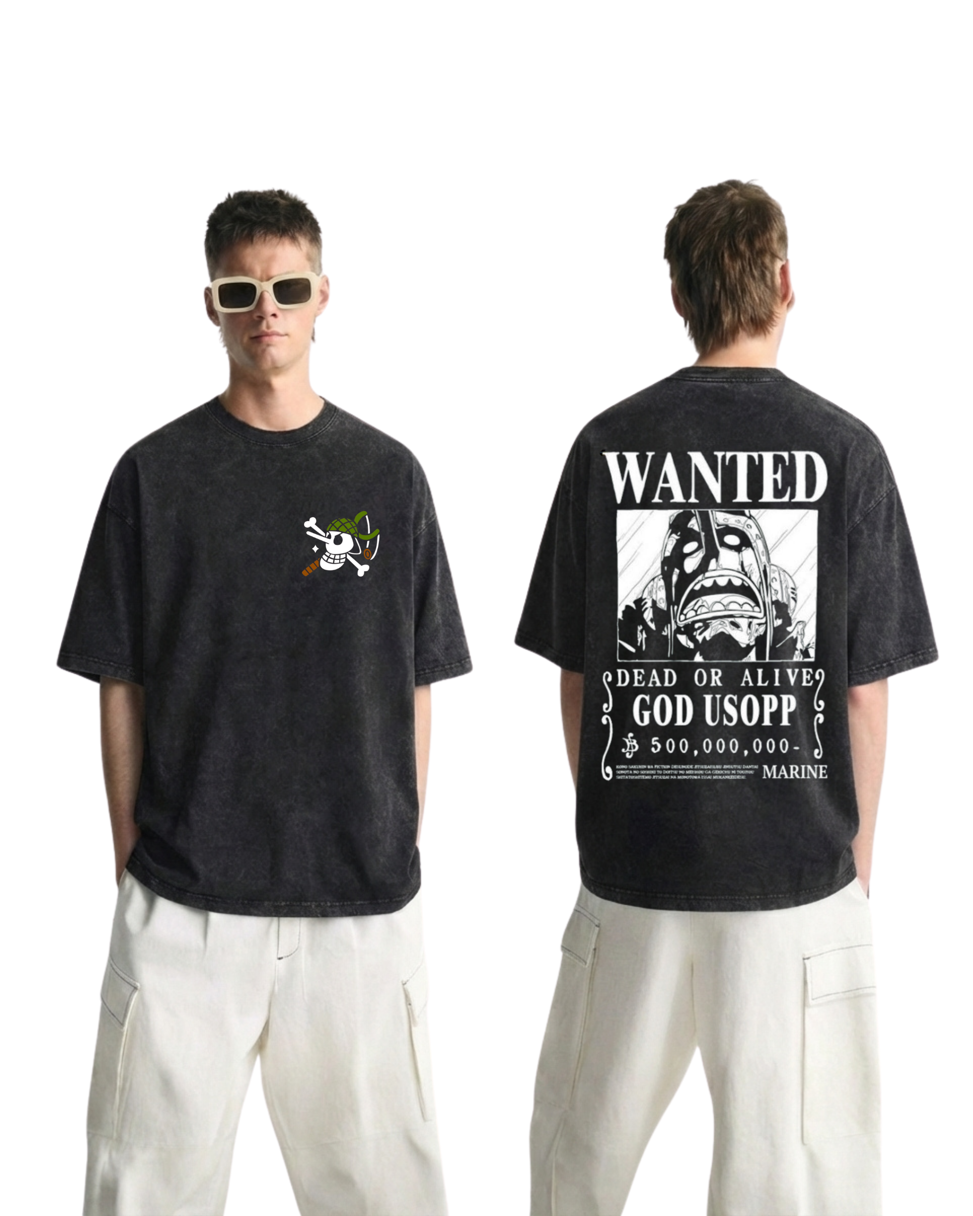 God Usopp Wanted Poster Anime One Piece Washed T-Shirt Cotton Graphic