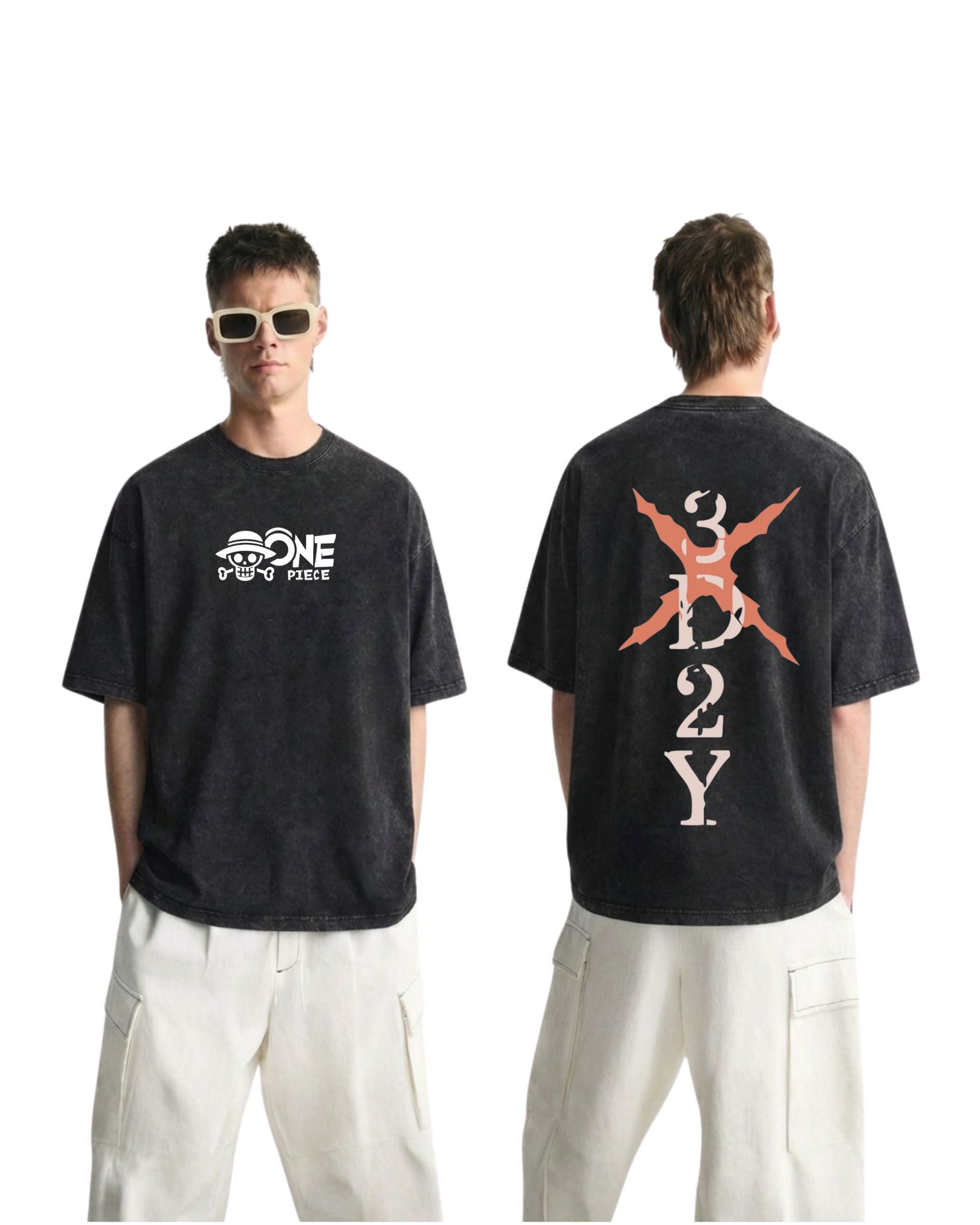 One Piece Anime Washed T-Shirt Cotton Graphic