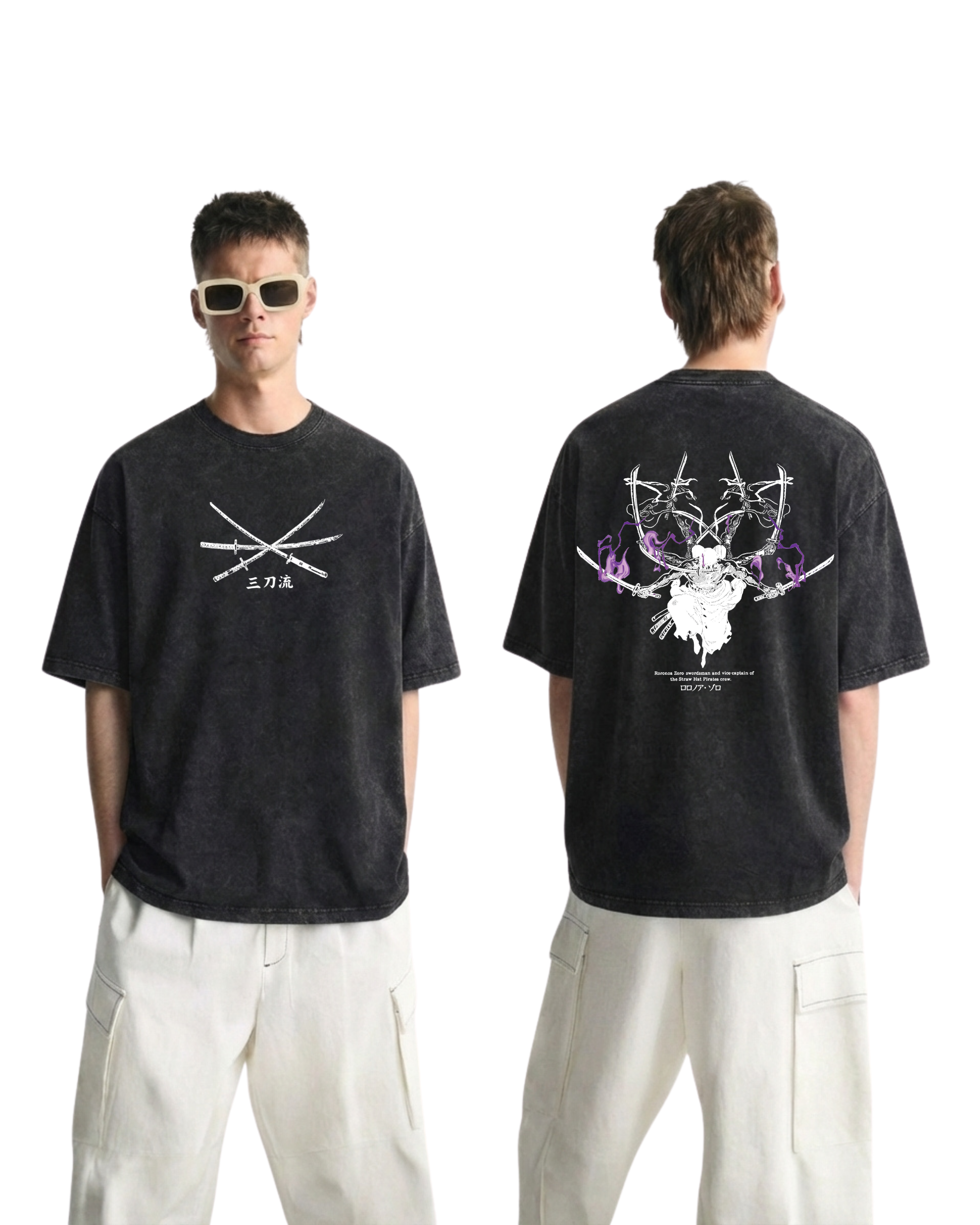 Zoro v1 Anime One Piece Washed T-Shirt Cotton Graphic