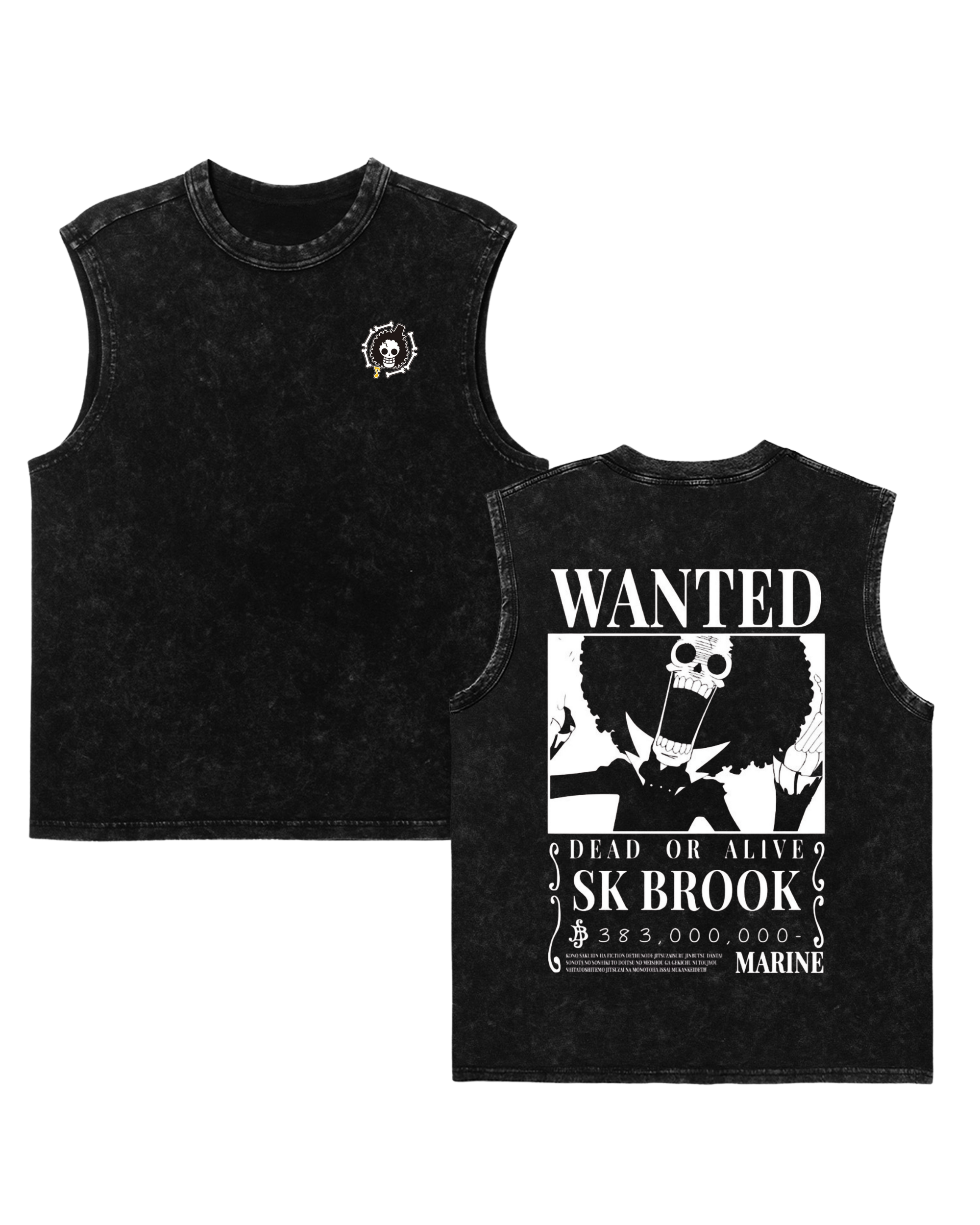 Brook Wanted Poster Anime One Piece Washed Tanktop Cotton Graphic