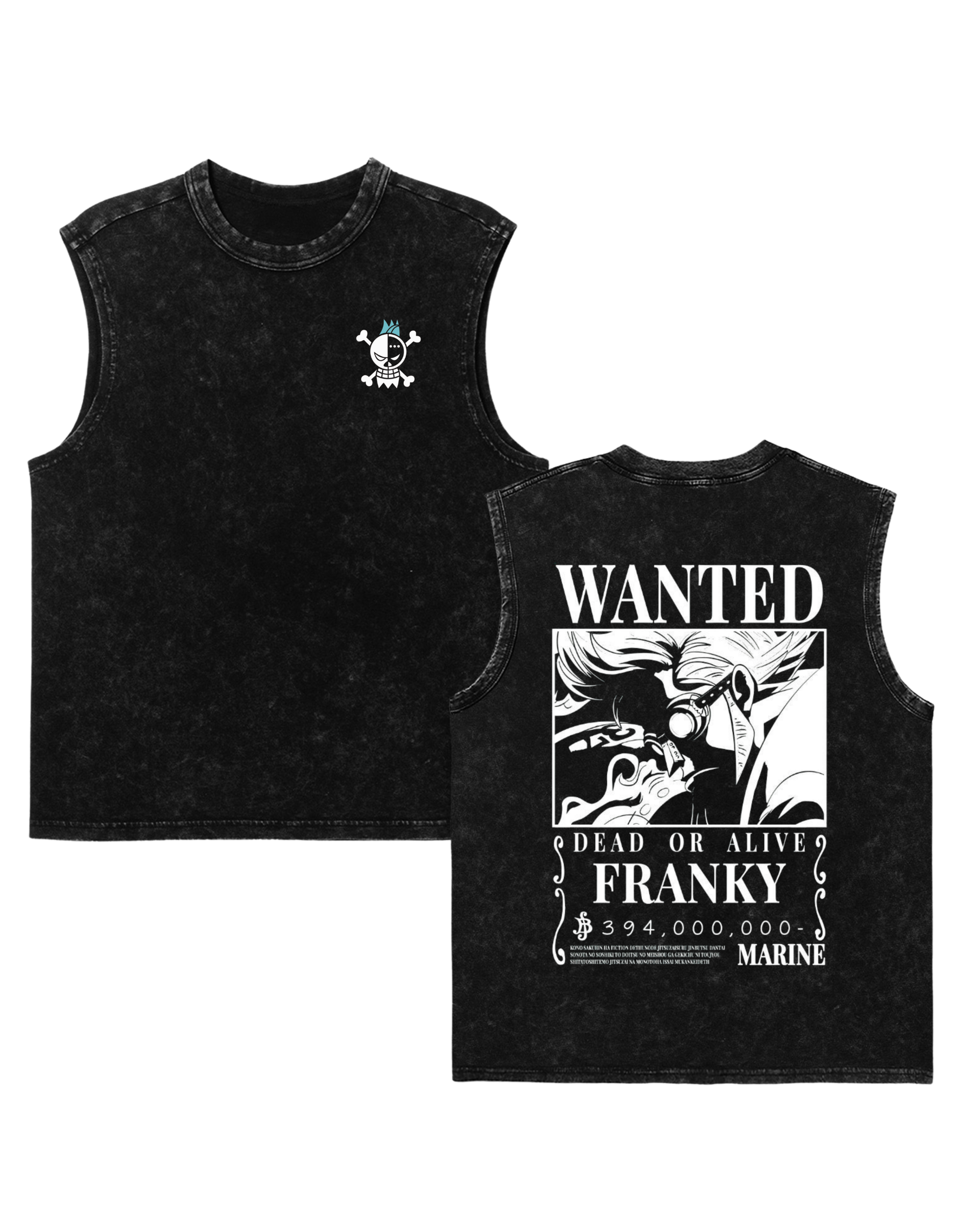 Franky Wanted Poster Anime One Piece Washed Tanktop Cotton Graphic
