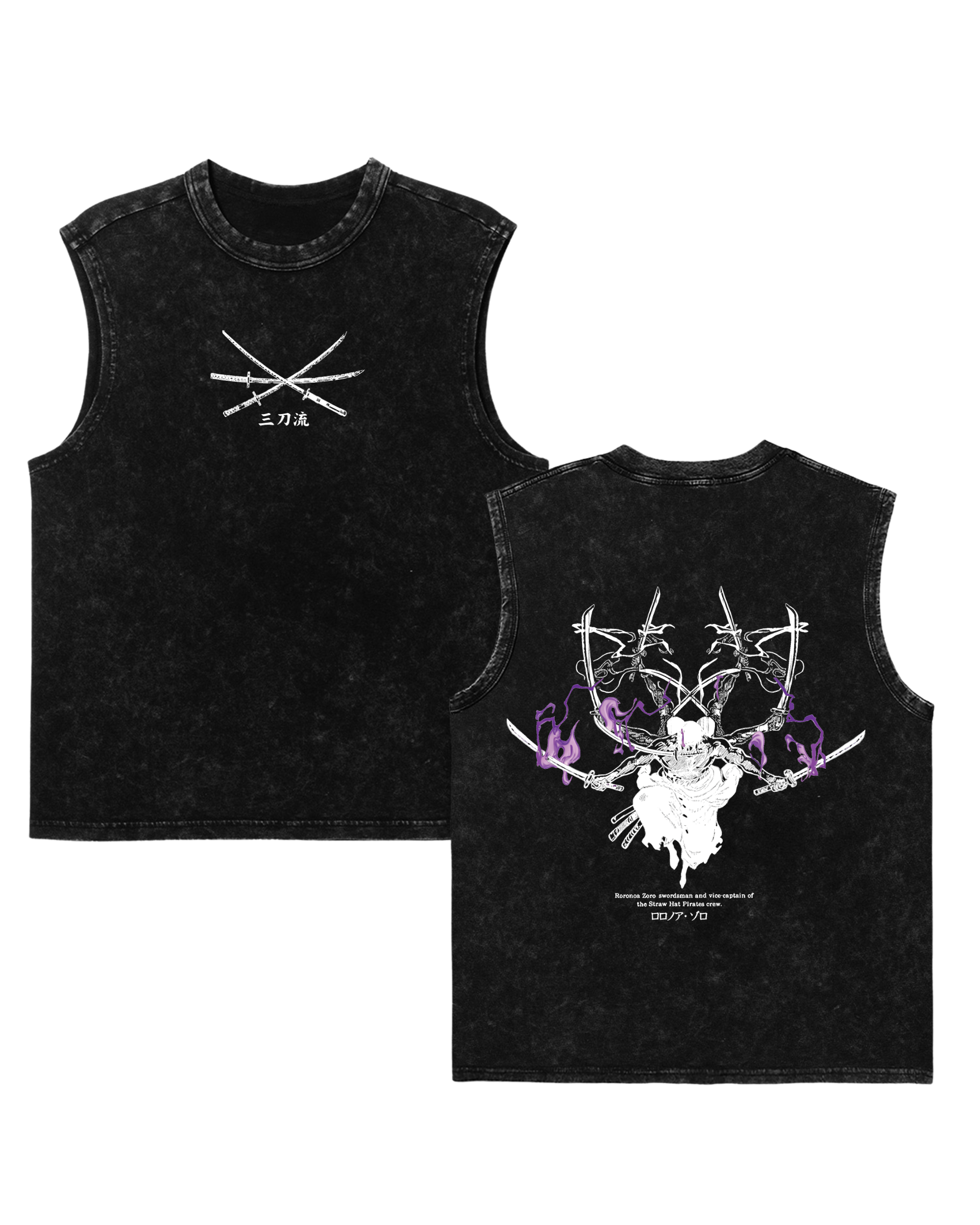Zoro v1 Anime One Piece Washed Tanktop Cotton Graphic