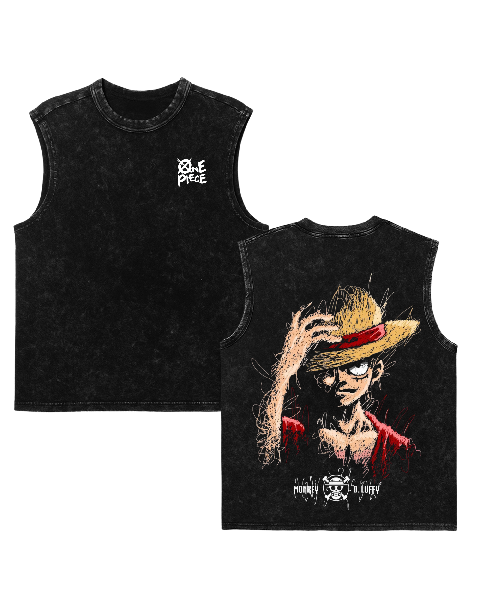 Luffy v1 Anime One Piece Washed Tanktop Cotton Graphic