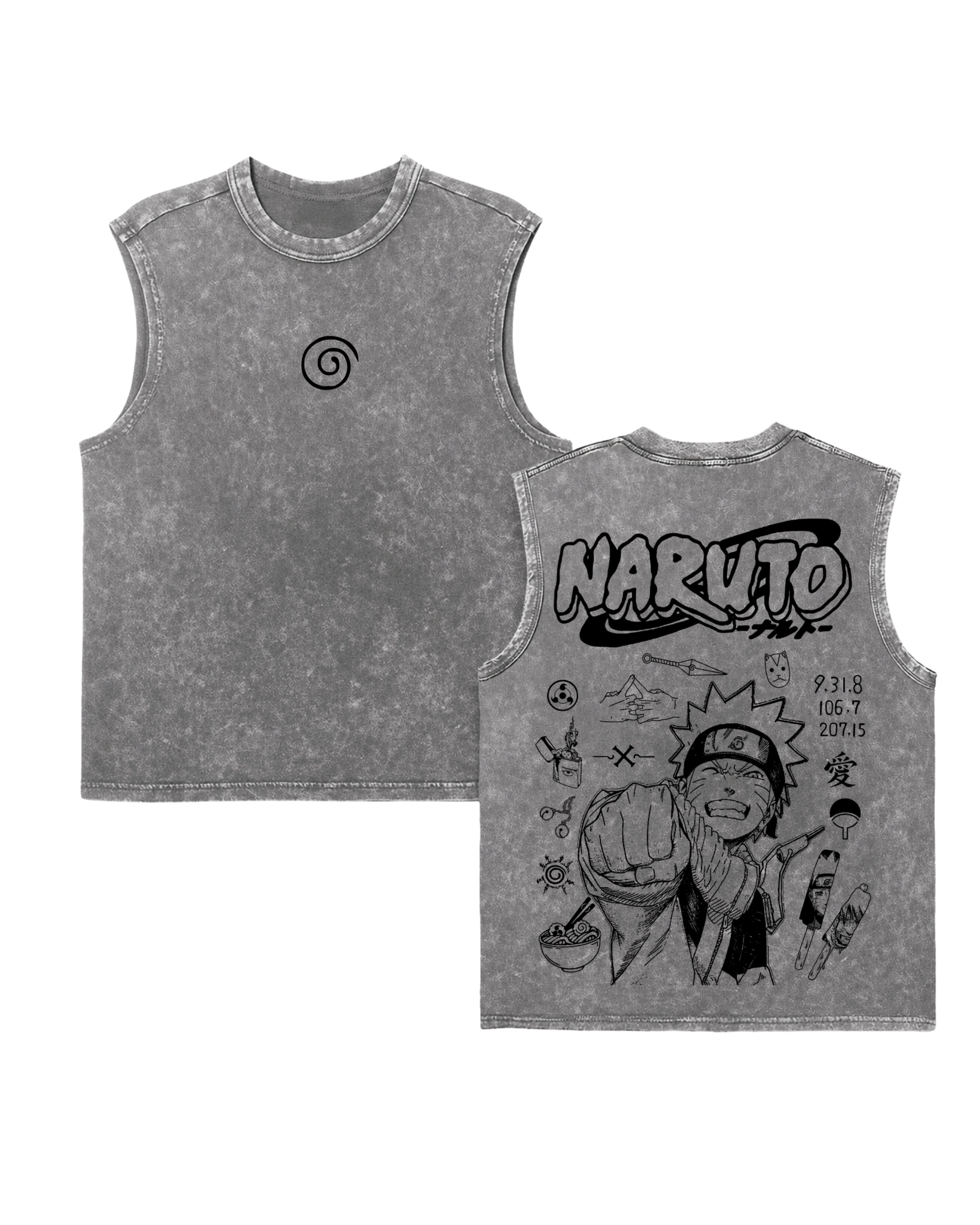 Retro Style Naruto v1 Anime Washed Tanktop Cotton Graphic