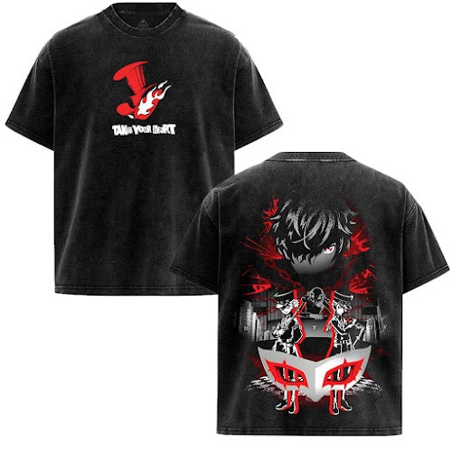 Persona 5 Mask Oversized Acid Wash T-Shirt – Vintage Graphic Gaming Streetwear Tee