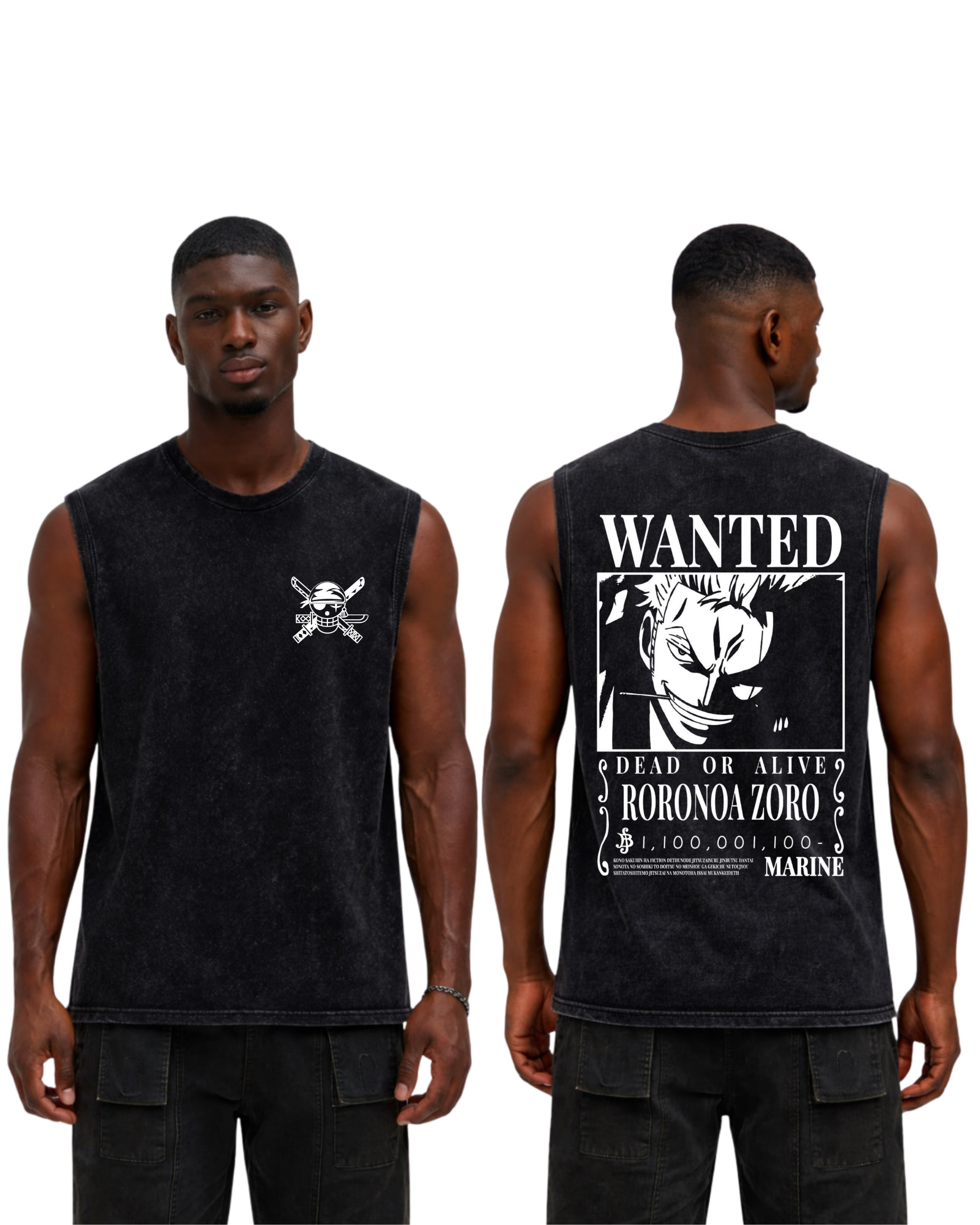 Zoro Wanted Poster Anime One Piece Washed Tanktop Cotton Graphic