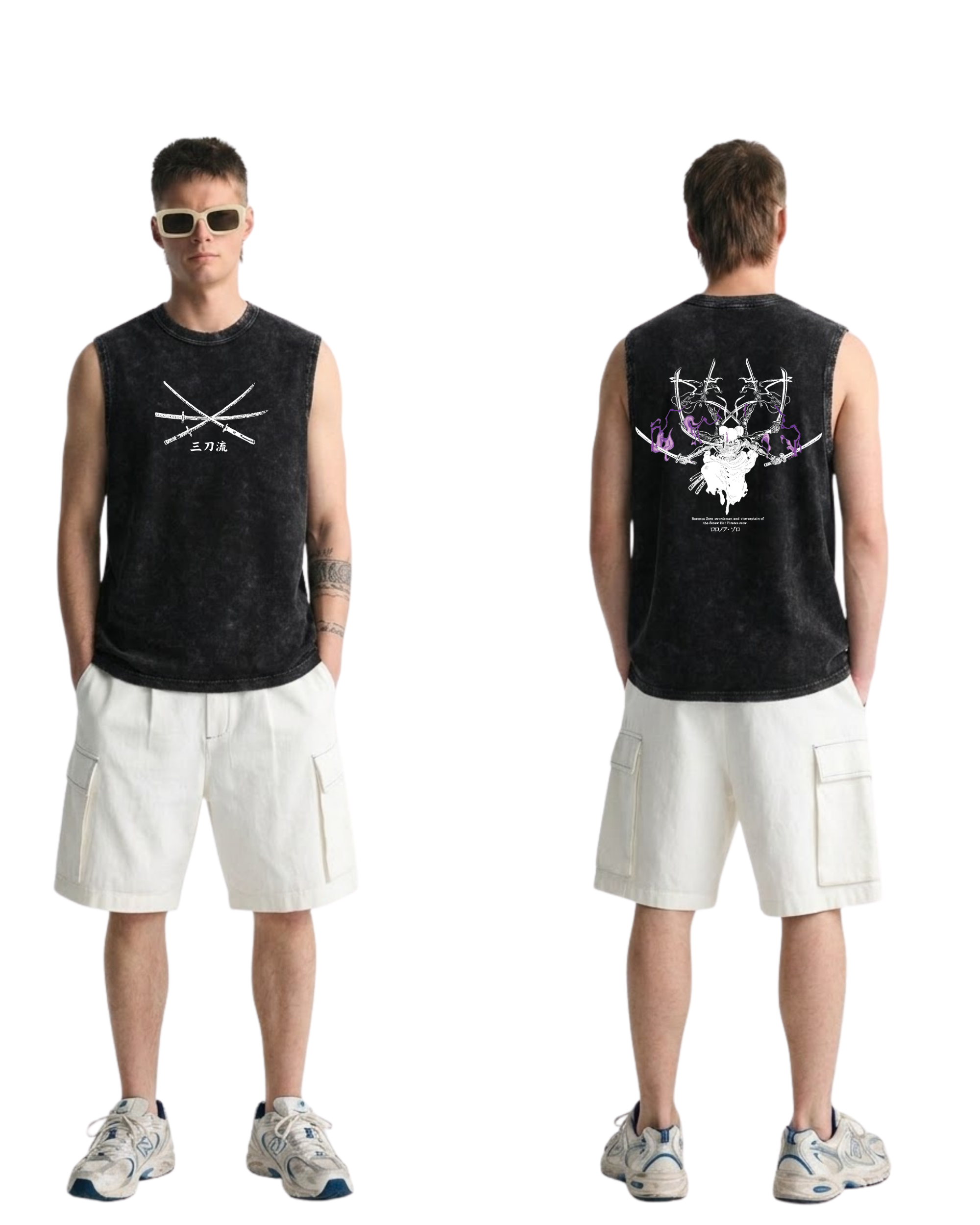 Zoro v1 Anime One Piece Washed Tanktop Cotton Graphic