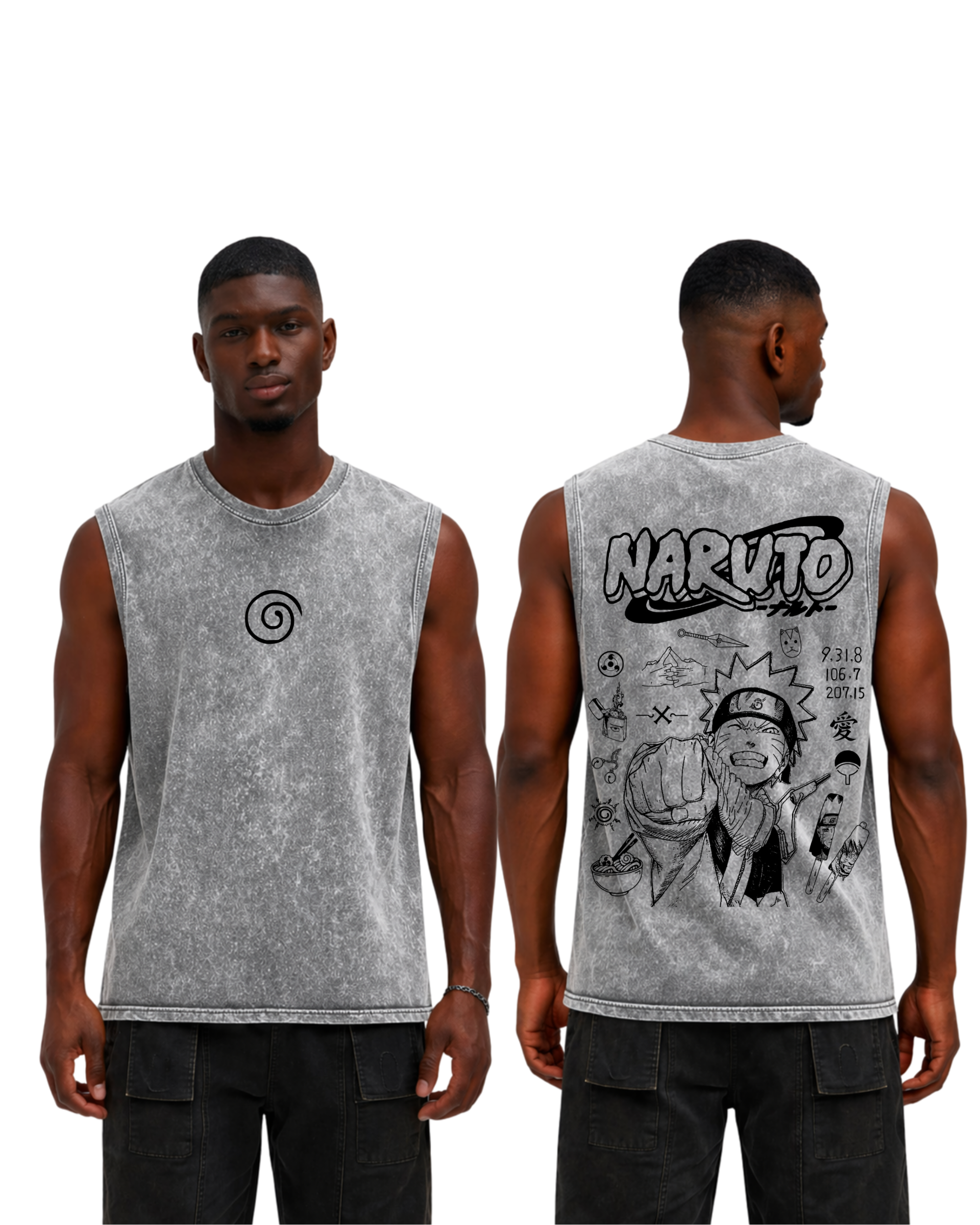 Retro Style Naruto v1 Anime Washed Tanktop Cotton Graphic