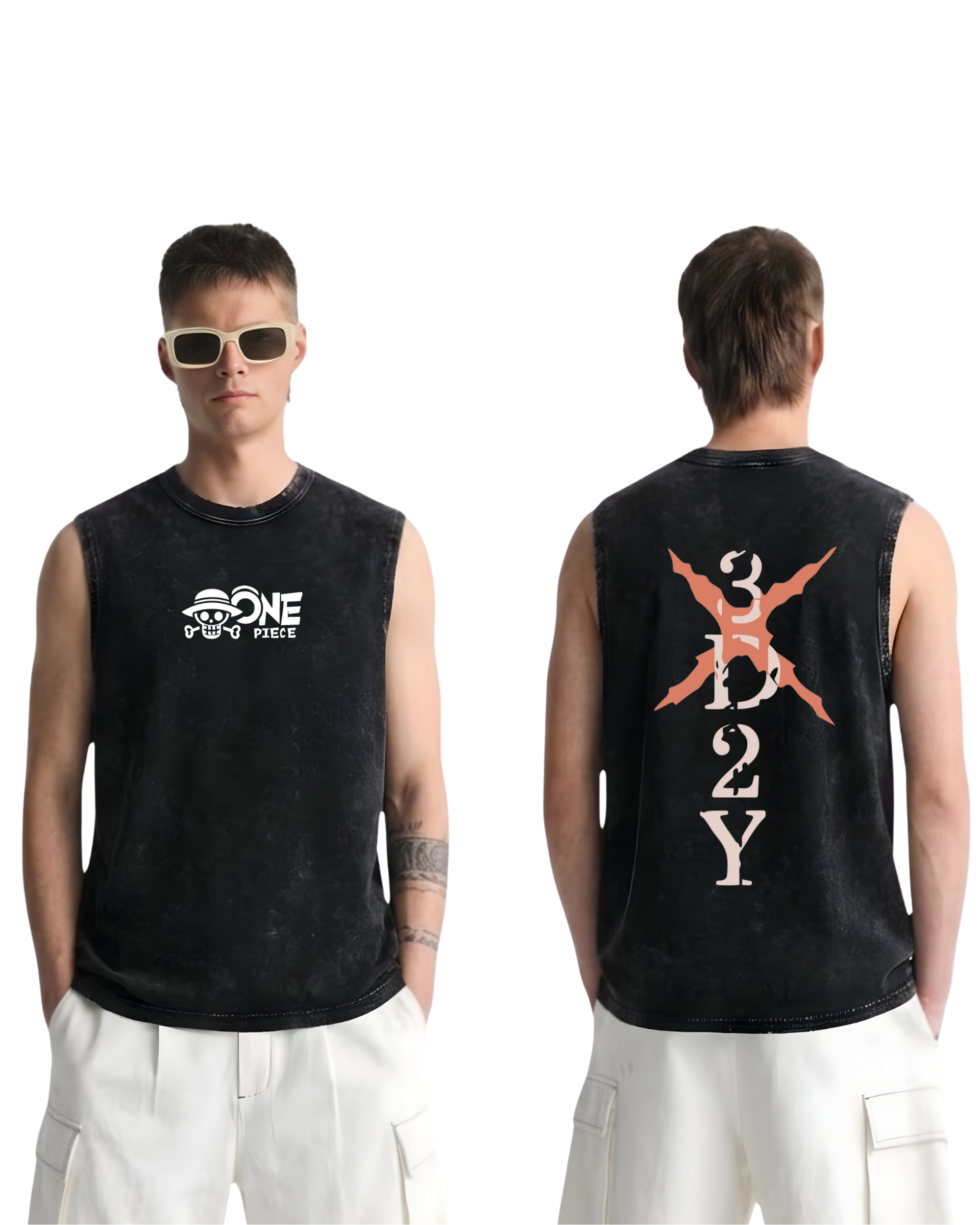 One Piece Anime Washed Tanktop Cotton Graphic