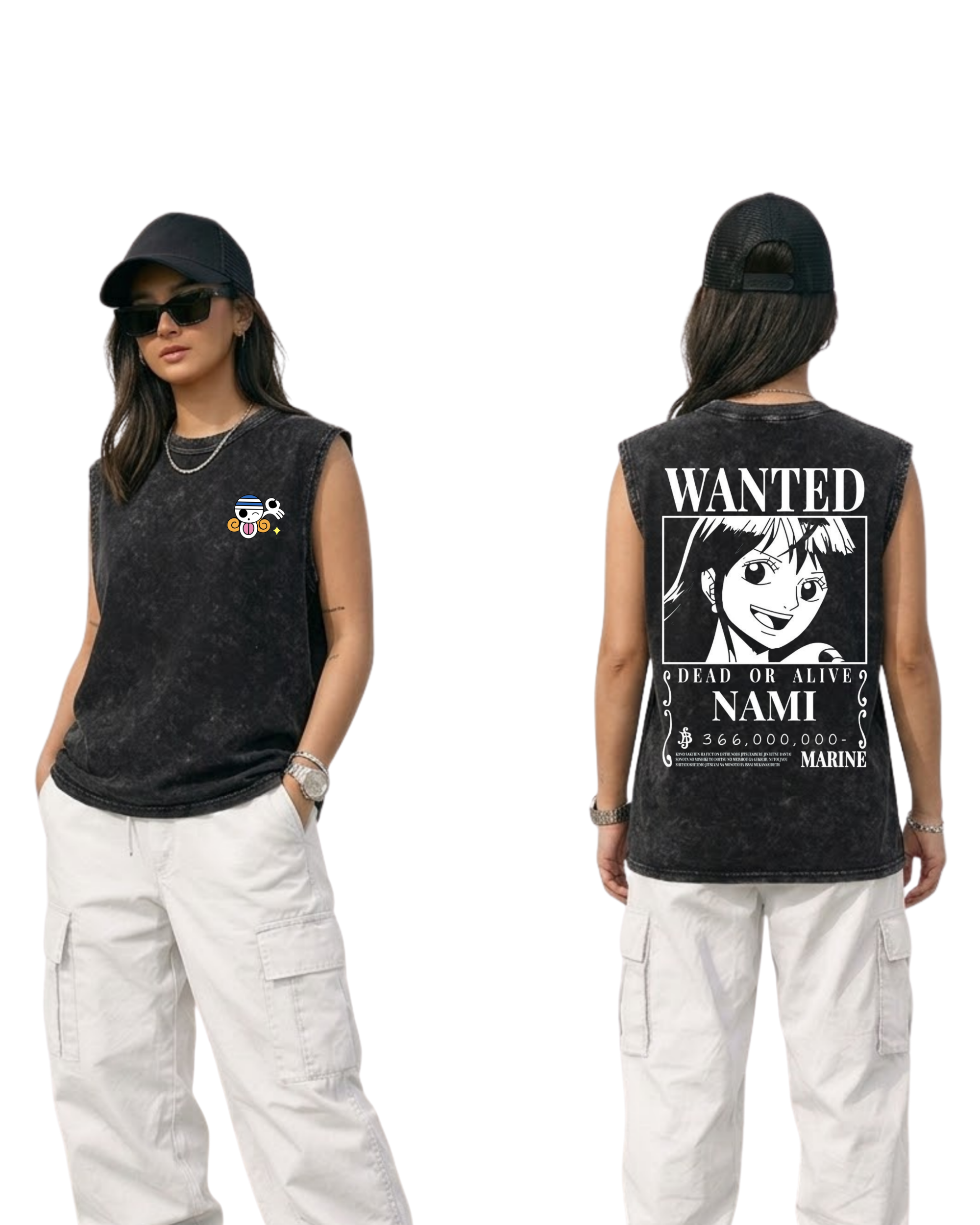 Nami Wanted Poster Anime One Piece Washed Tanktop Cotton Graphic