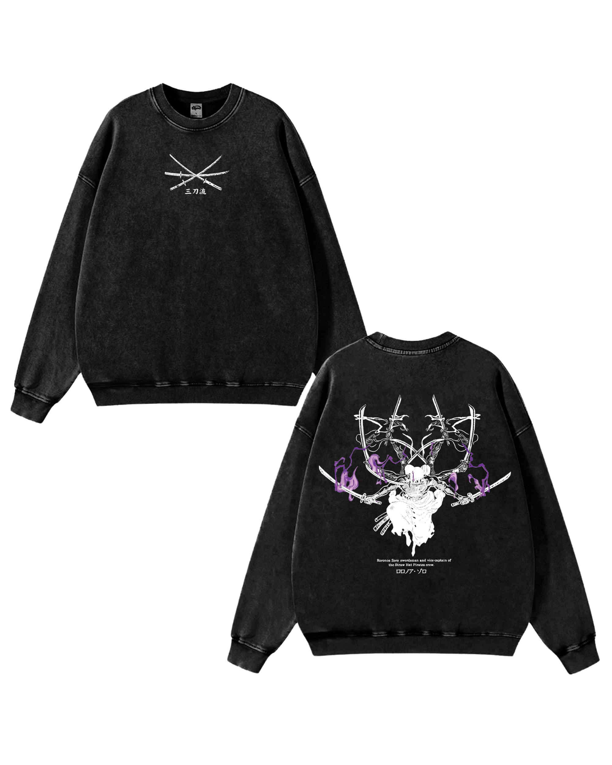 Zoro v1 Anime One Piece Washed Sweatshirt Cotton Graphic
