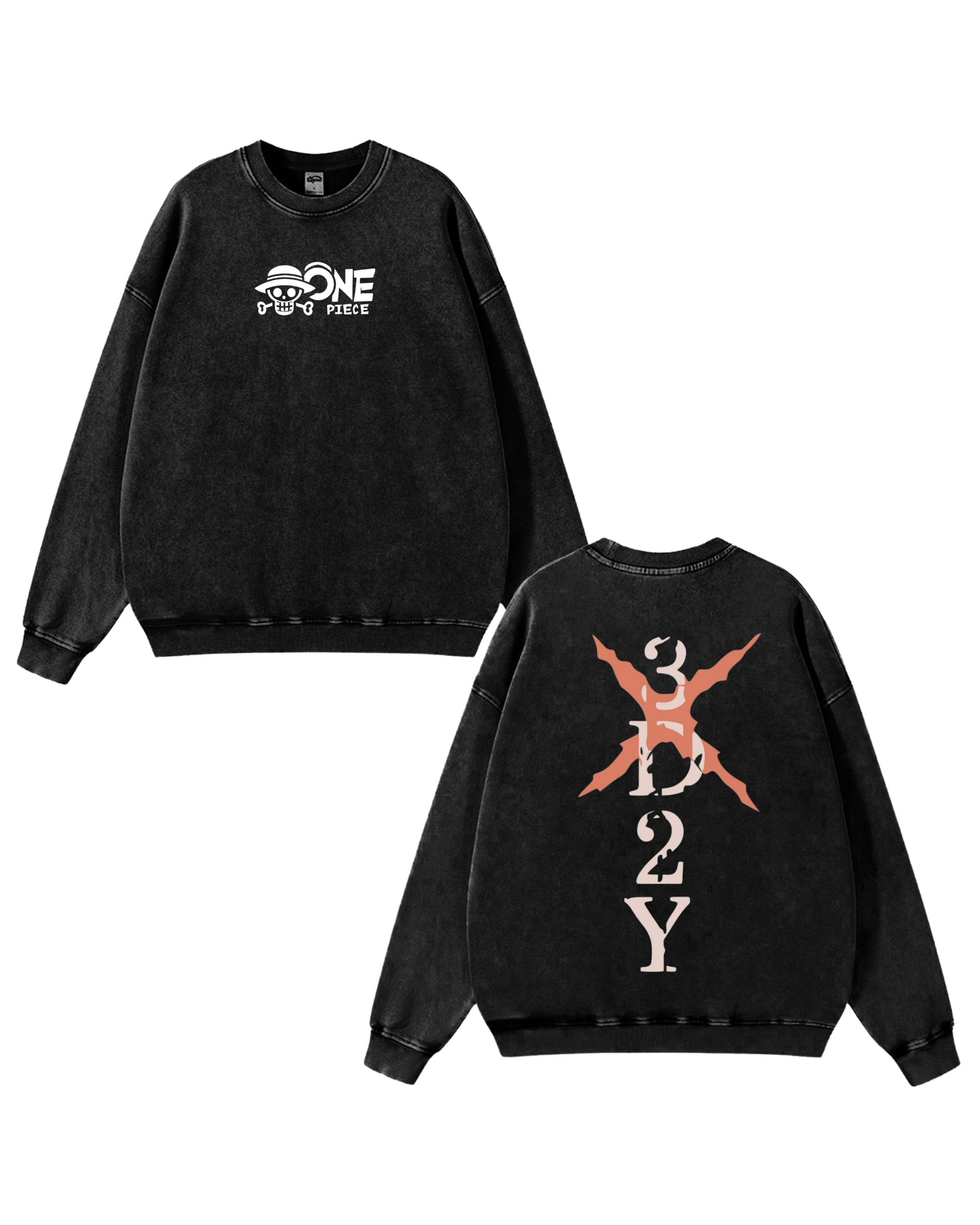 One Piece Anime Washed Sweatshirt Cotton Graphic
