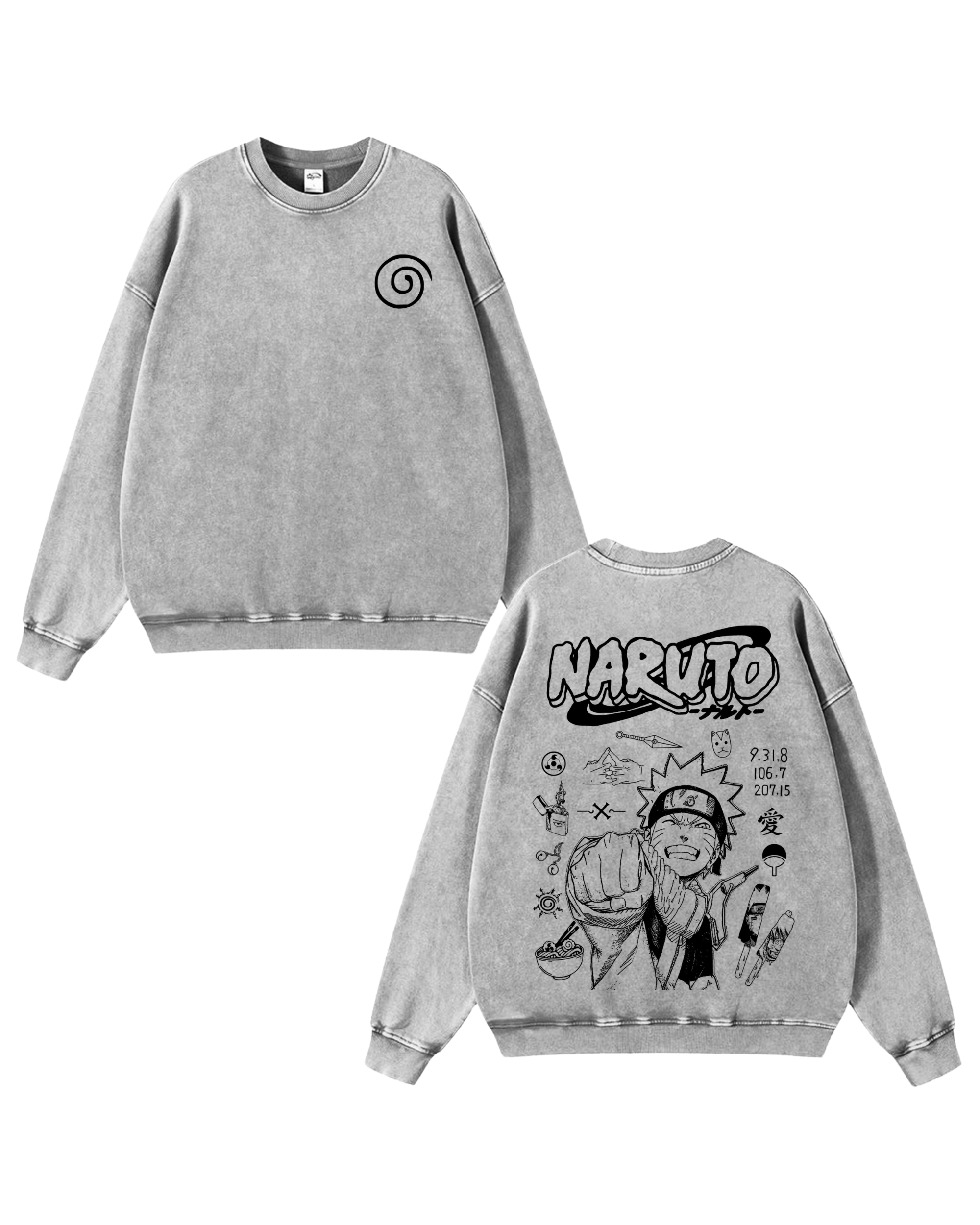 Retro Style Naruto v1 Anime Washed Sweatshirt Cotton Graphic