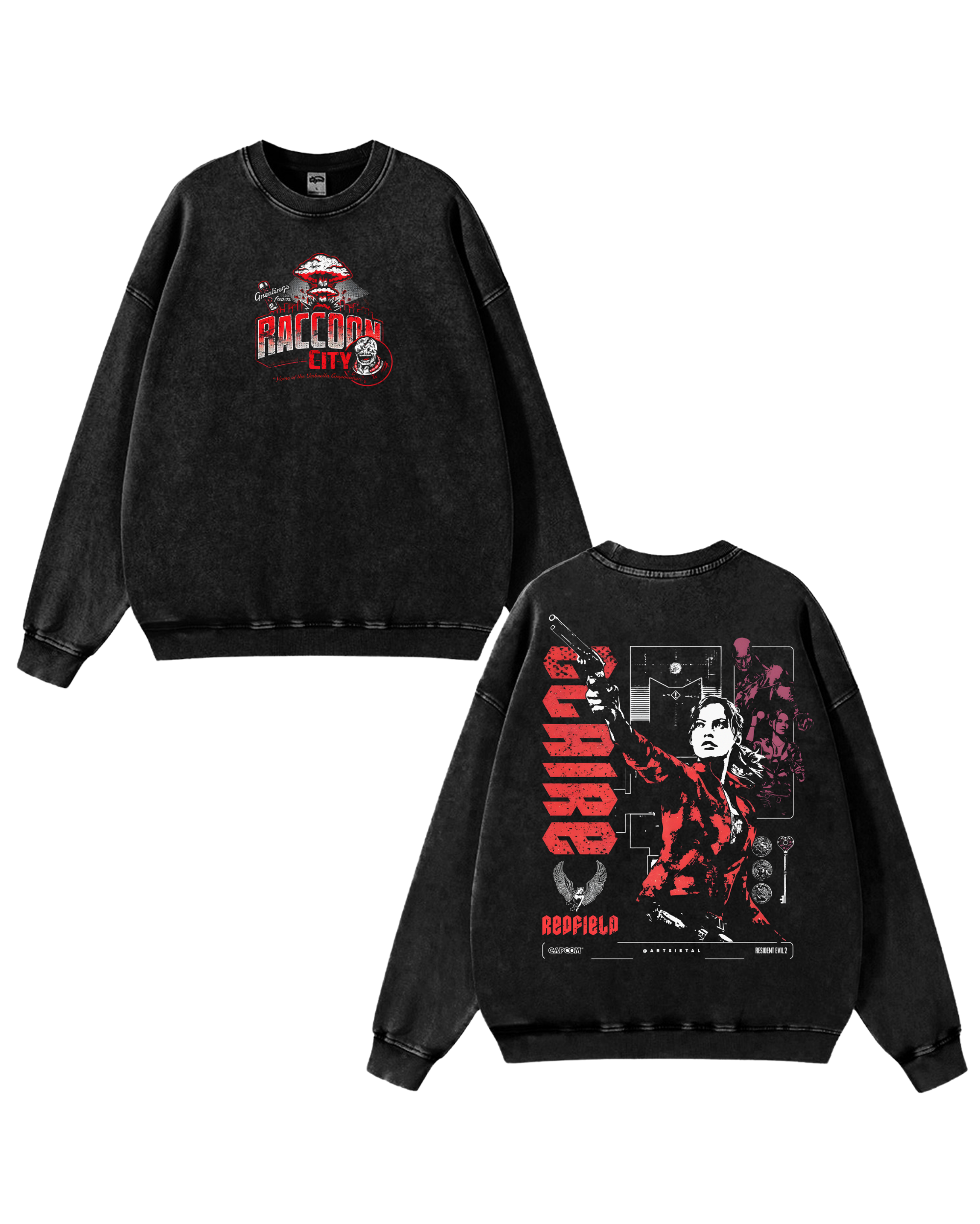 Resident Evil Claire Redfield Gaming Washed Sweatshirt Cotton Graphic