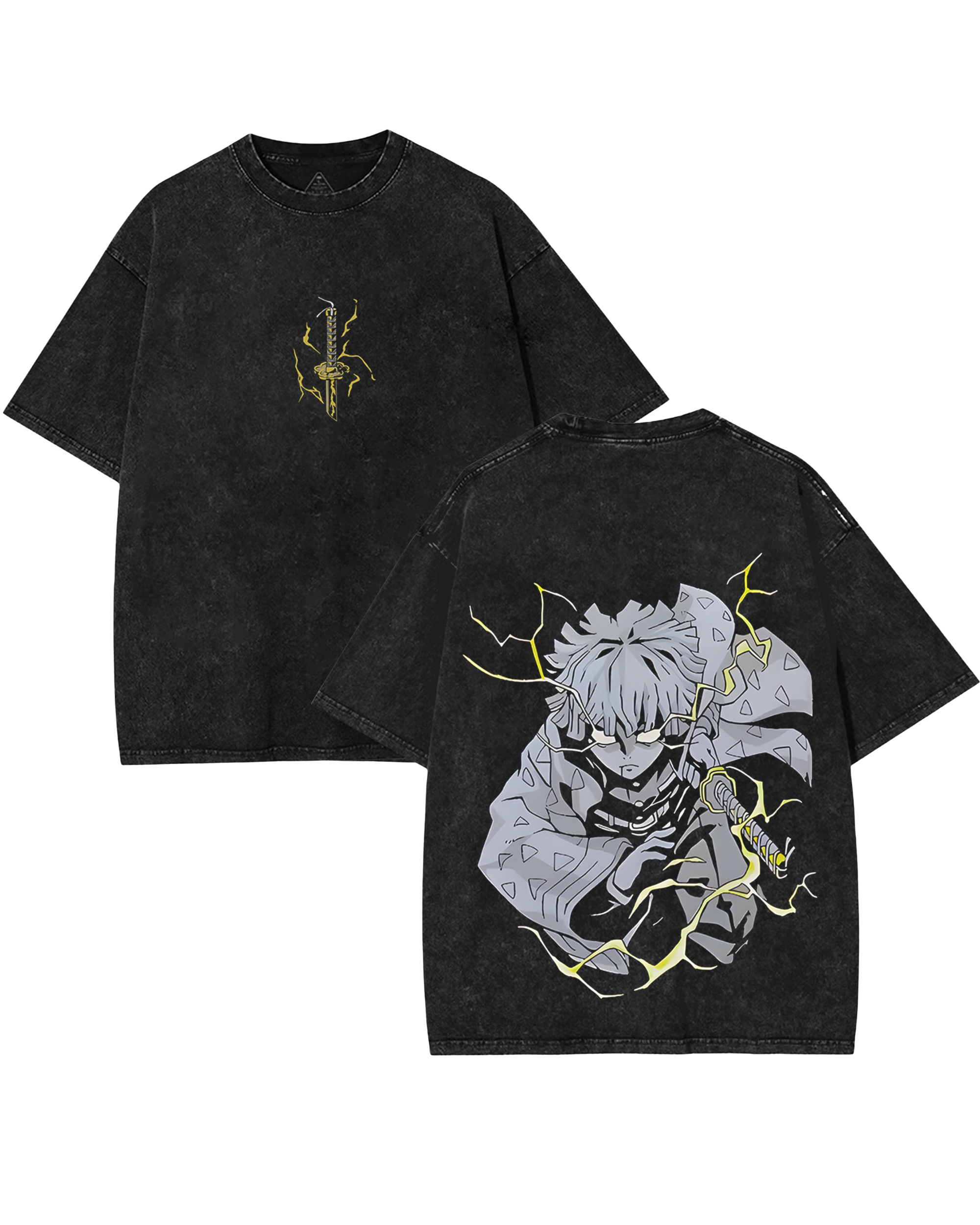 Agatsuma Zenitsu Demon Slayer Anime Retro Washed Cotton Graphic Tee