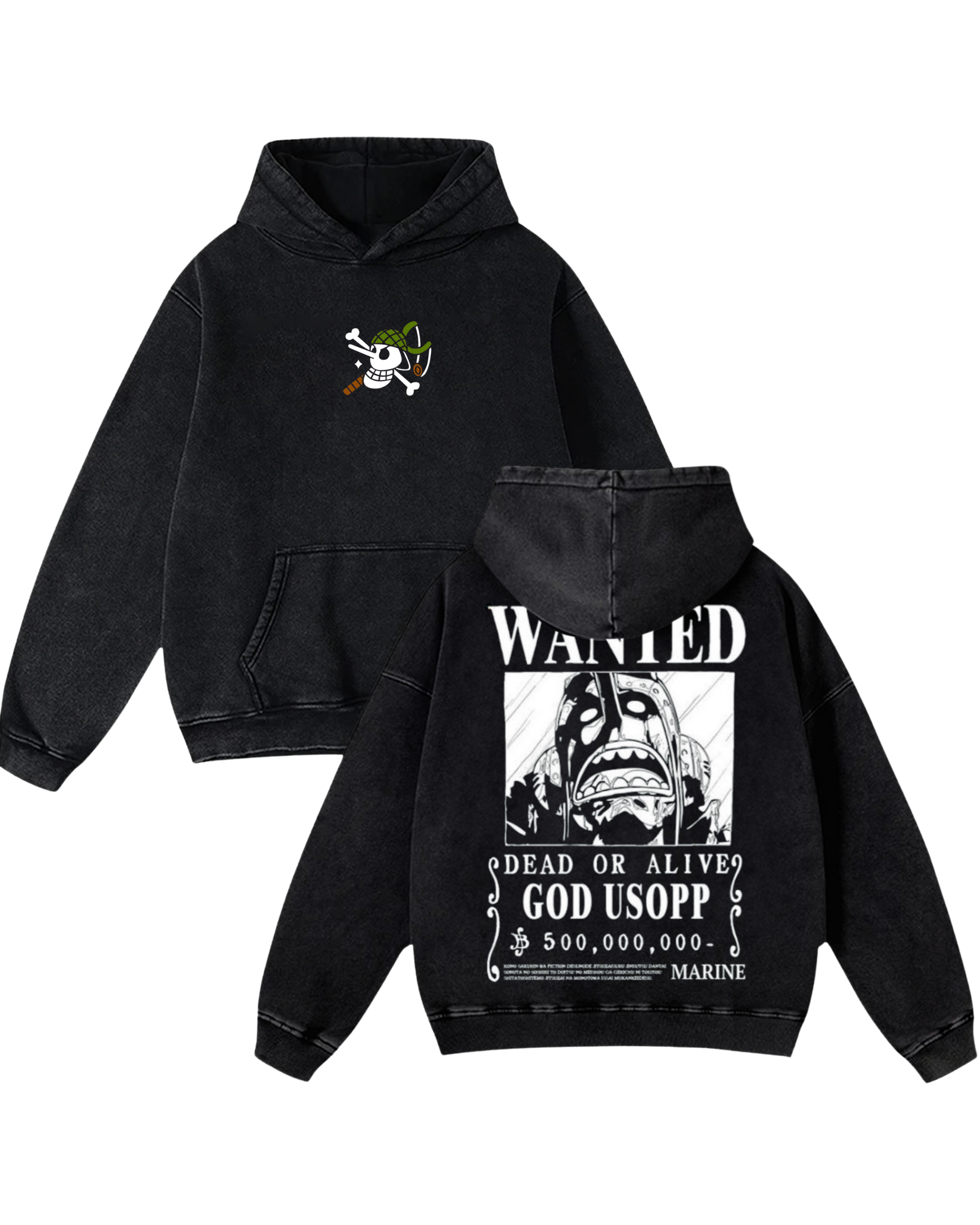 God Usopp Wanted Poster Anime One PieceWashed Hoodie Cotton Graphic
