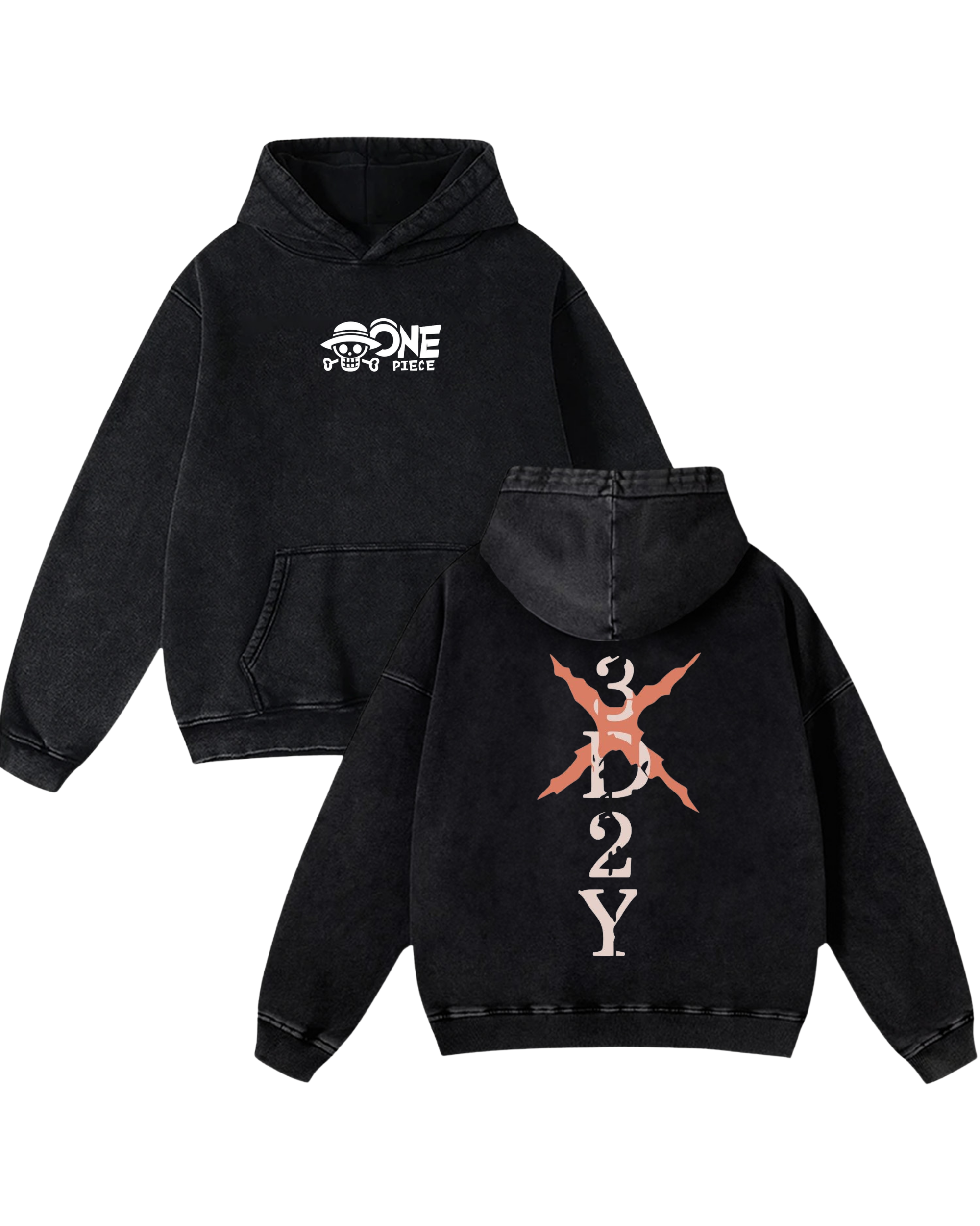 One Piece Anime Washed Hoodie Cotton Graphic
