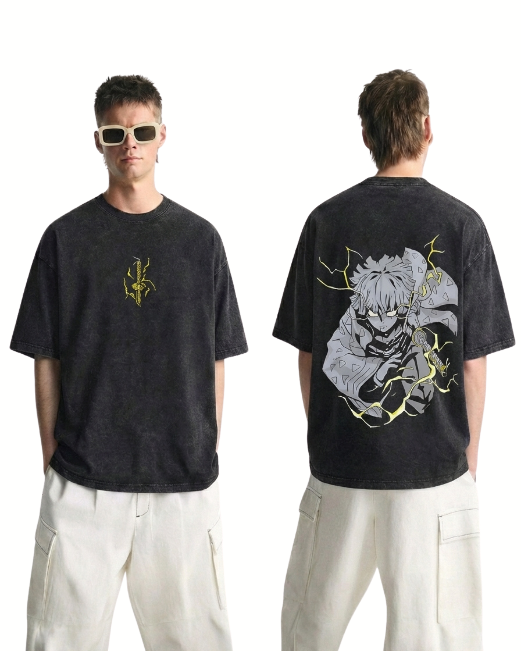 Agatsuma Zenitsu Demon Slayer Anime Retro Washed Cotton Graphic Tee