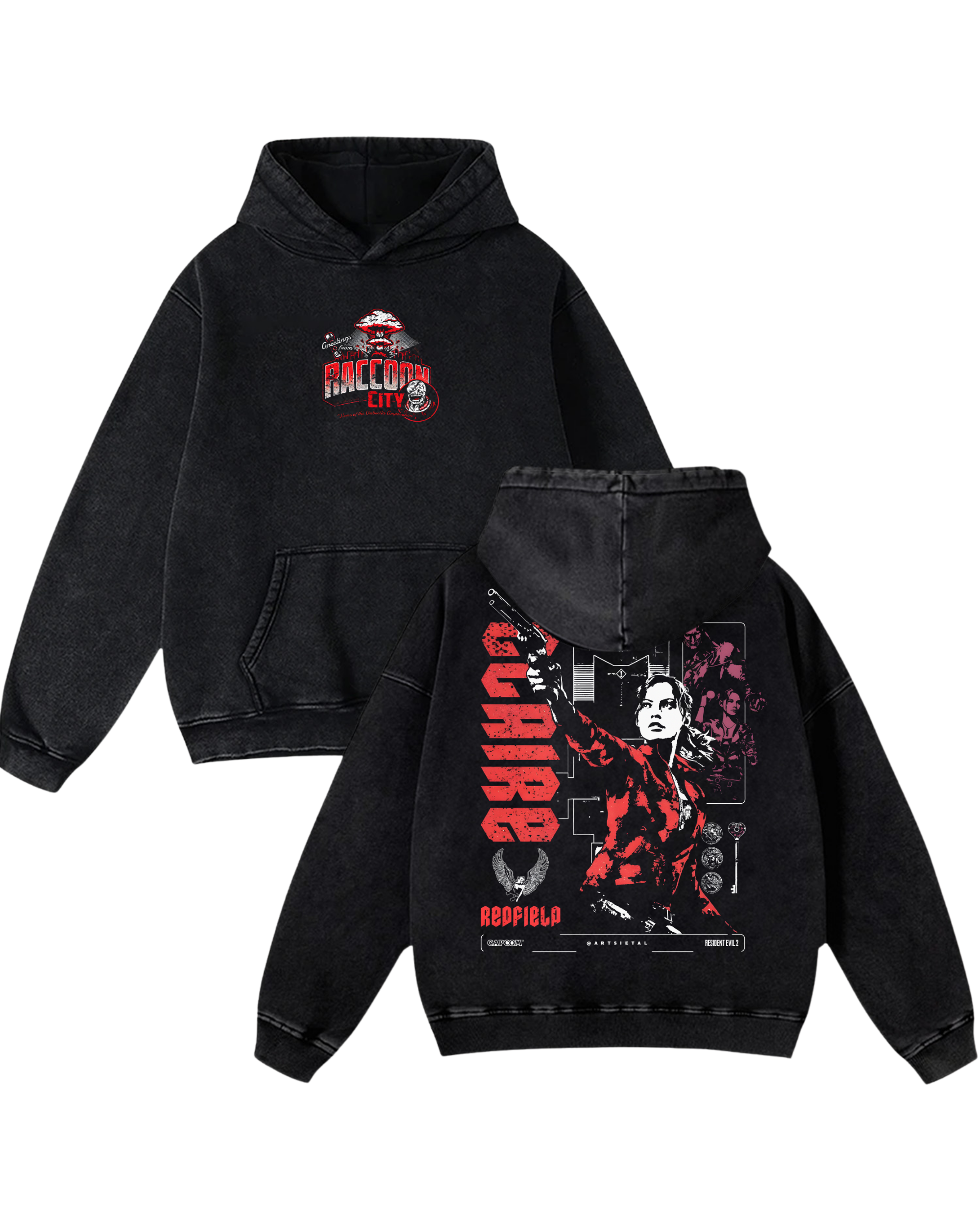 Resident Evil Claire Redfield Gaming Washed Hoodie Cotton Graphic