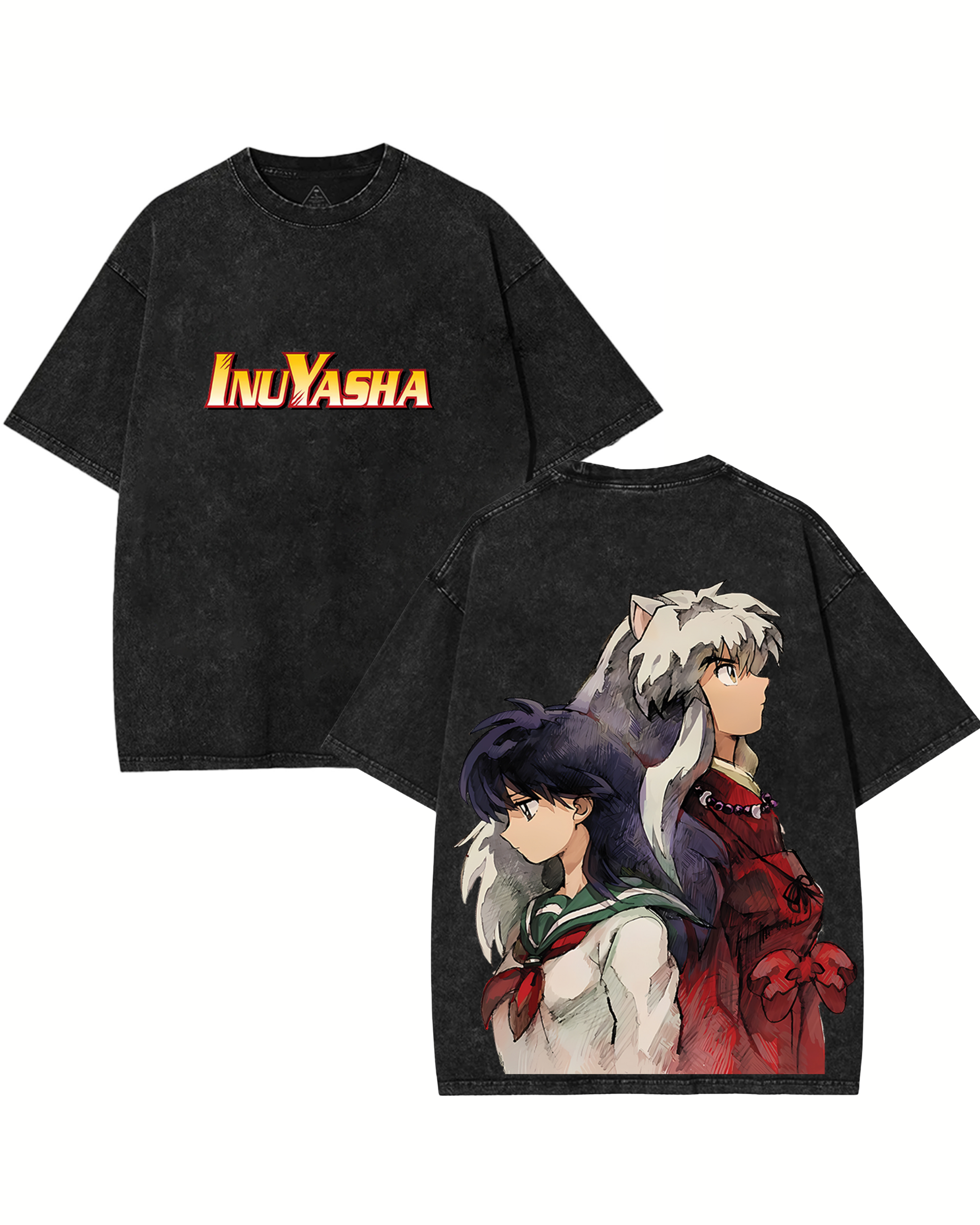 Inuyasha & Kagome Anime Retro Washed Cotton Graphic Tee
