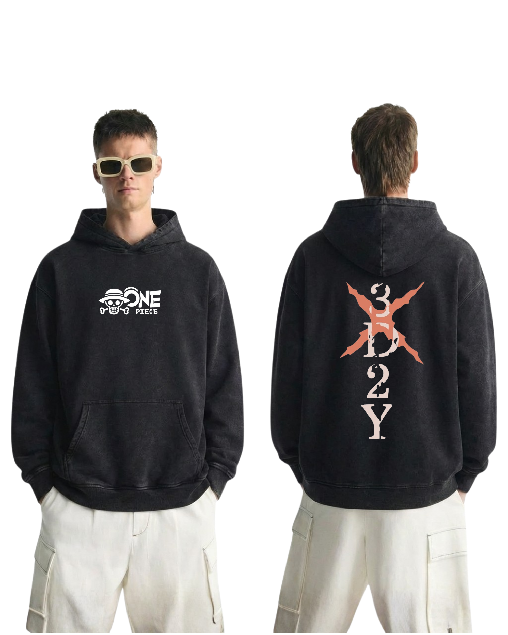 One Piece Anime Washed Hoodie Cotton Graphic