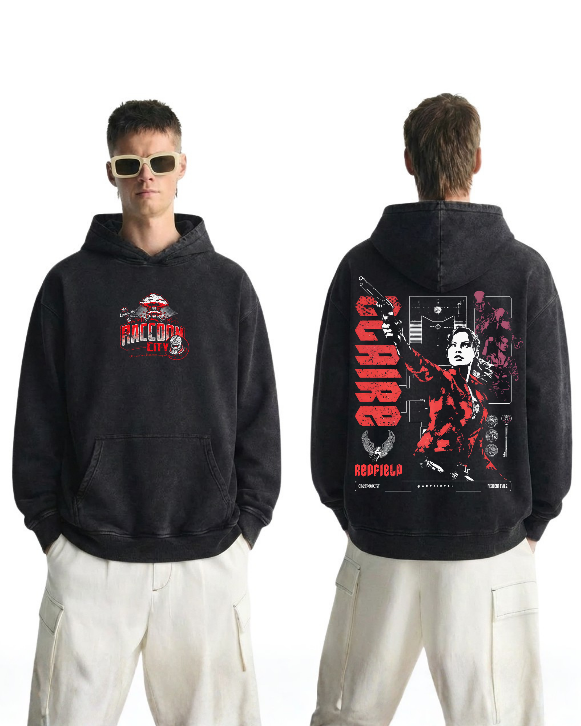 Resident Evil Claire Redfield Gaming Washed Hoodie Cotton Graphic