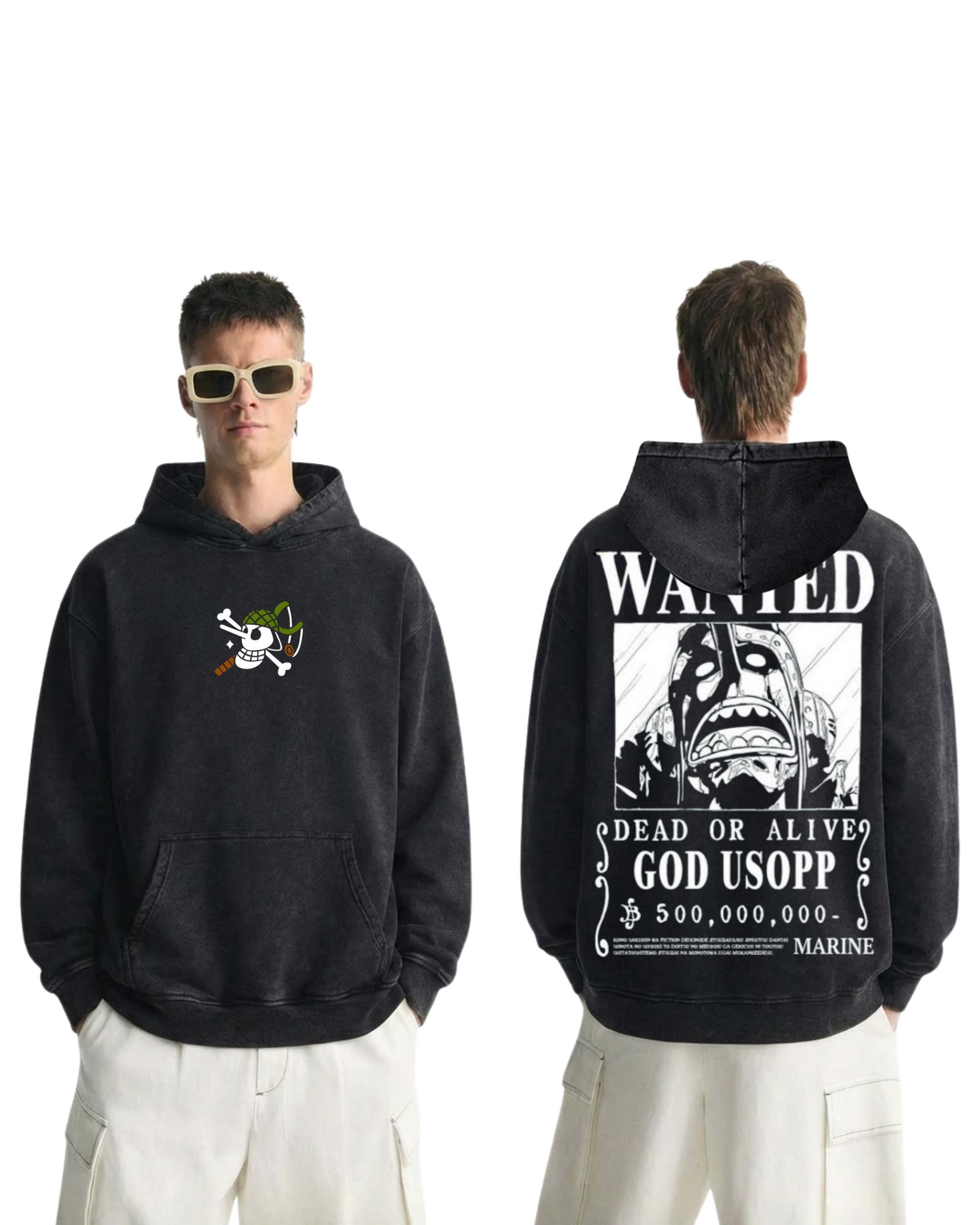 God Usopp Wanted Poster Anime One PieceWashed Hoodie Cotton Graphic