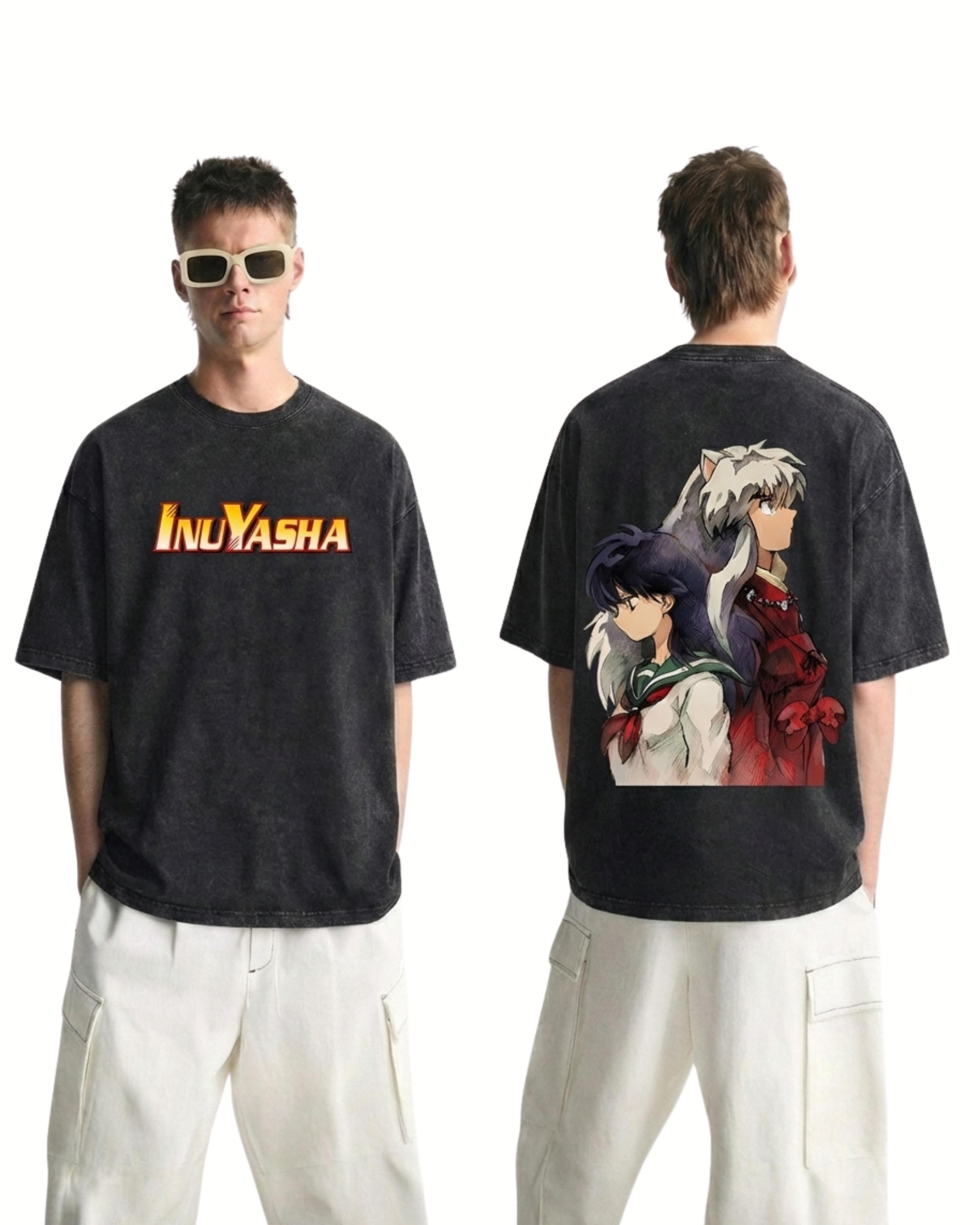 Inuyasha & Kagome Anime Retro Washed Cotton Graphic Tee