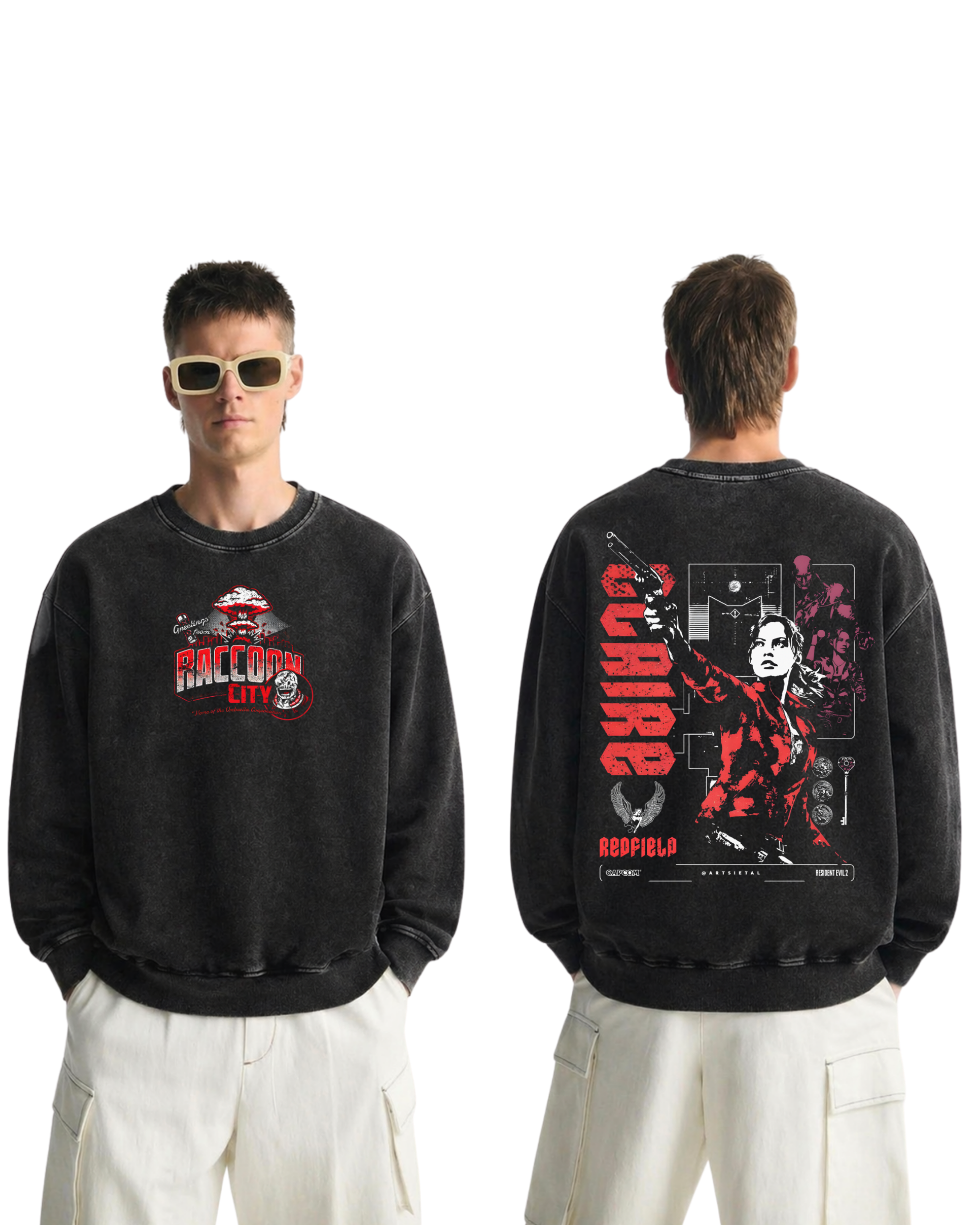 Resident Evil Claire Redfield Gaming Washed Sweatshirt Cotton Graphic