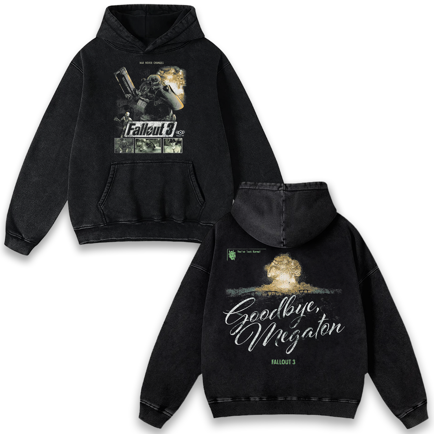 Fallout 3 War Never Changes Goodbye Megaton Game Wash Hoodie