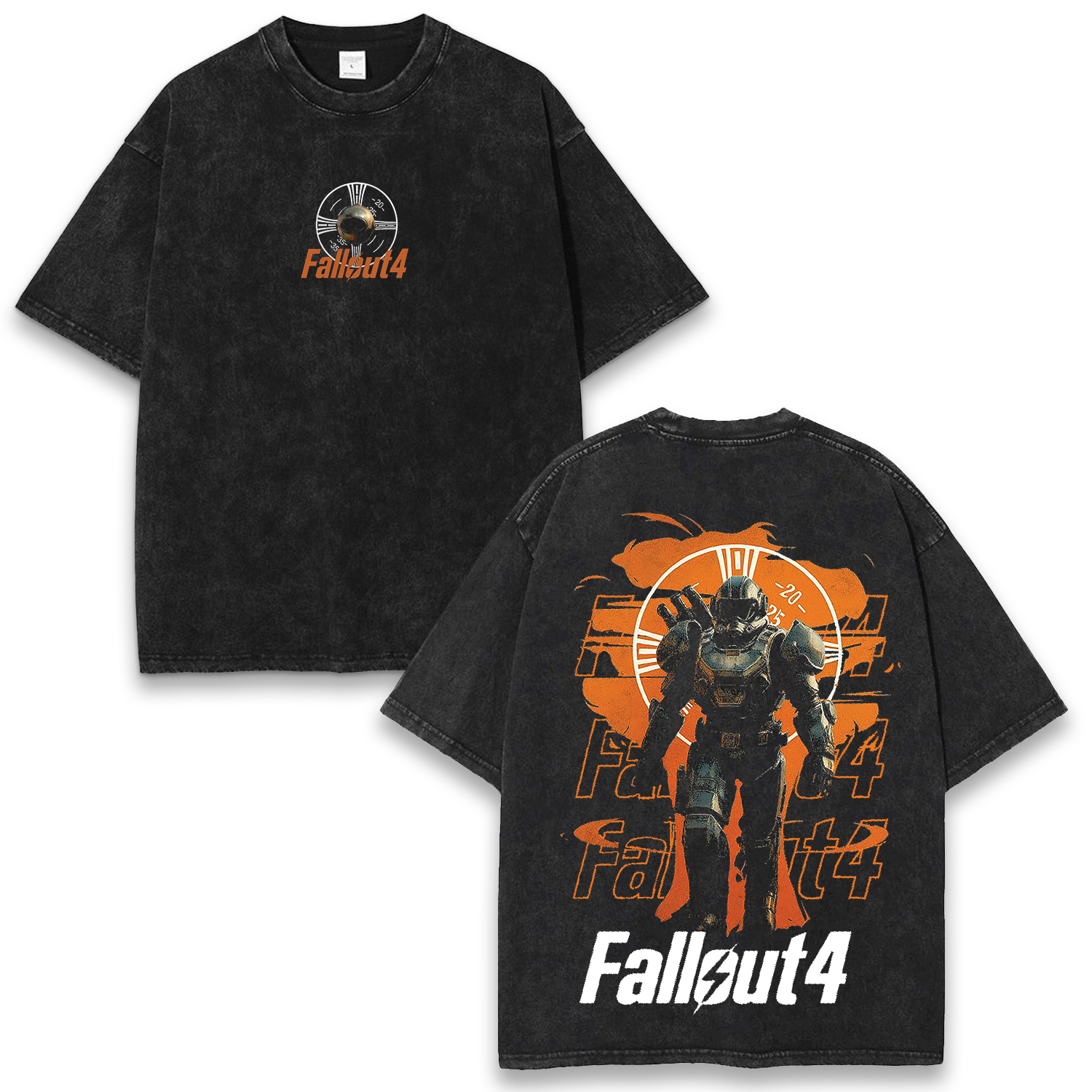 Power Armor Fallout 4 Wash T-Shirt Game Graphic Cotton Streetwear