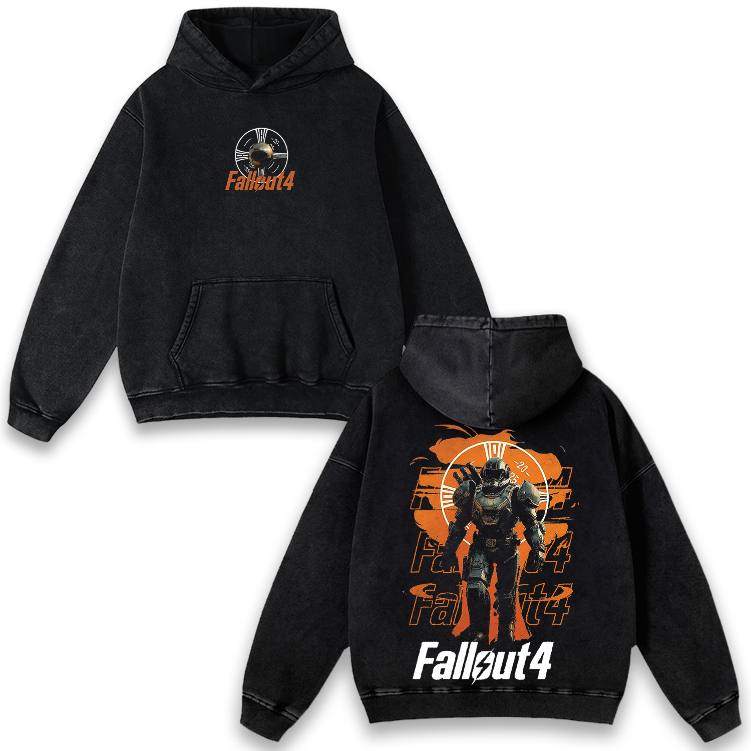 Power Armor Fallout 4 Wash Hoodie Game Graphic Cotton Streetwear