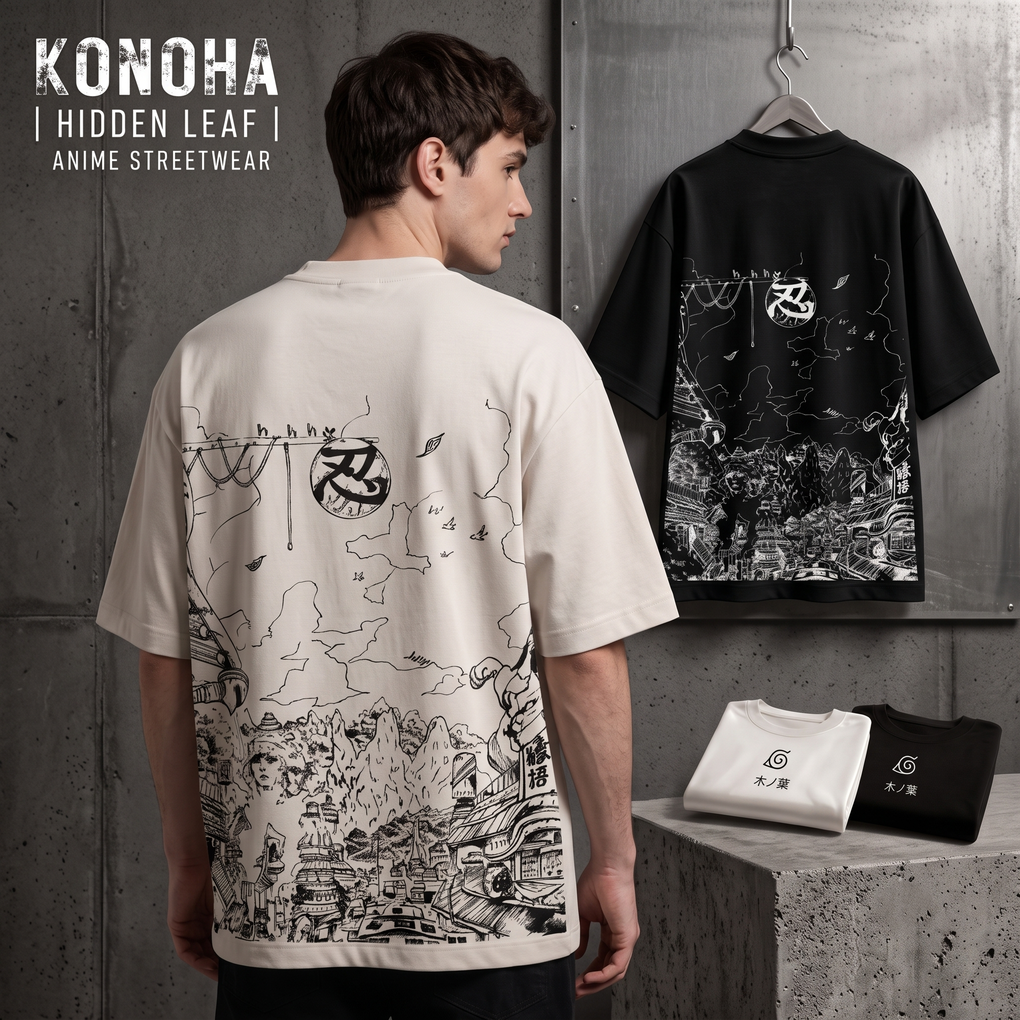Konoha Hidden Leaf Oversized Graphic Tee Anime Streetwear