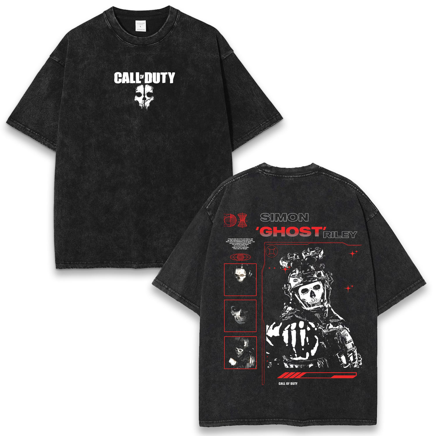 Simon Ghost Riley Call of Duty Wash T-Shirt Graphic Game Streetwear