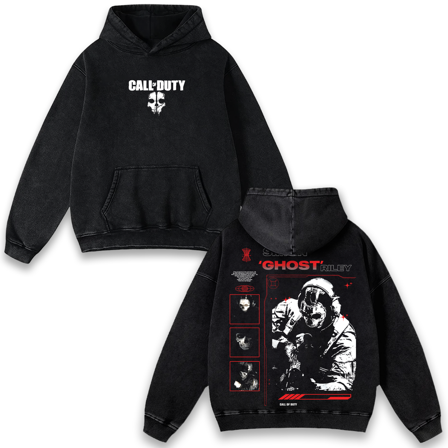 Simon Ghost Riley Call of Duty Wash Hoodie Graphic Game Streetwear v1